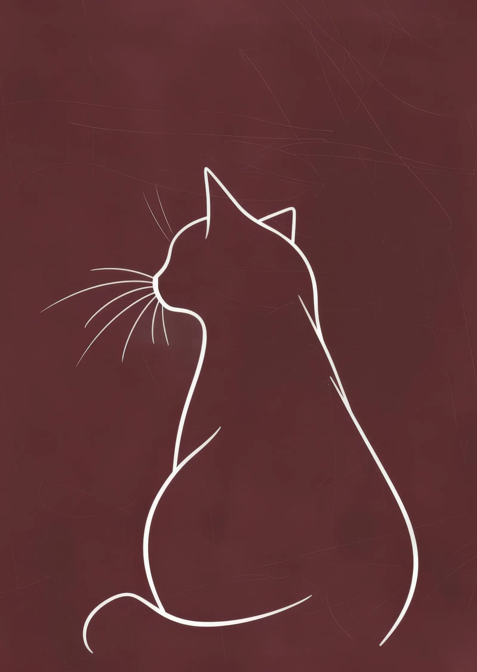 Bordo Minimalist Kedi Silueti metal tablo