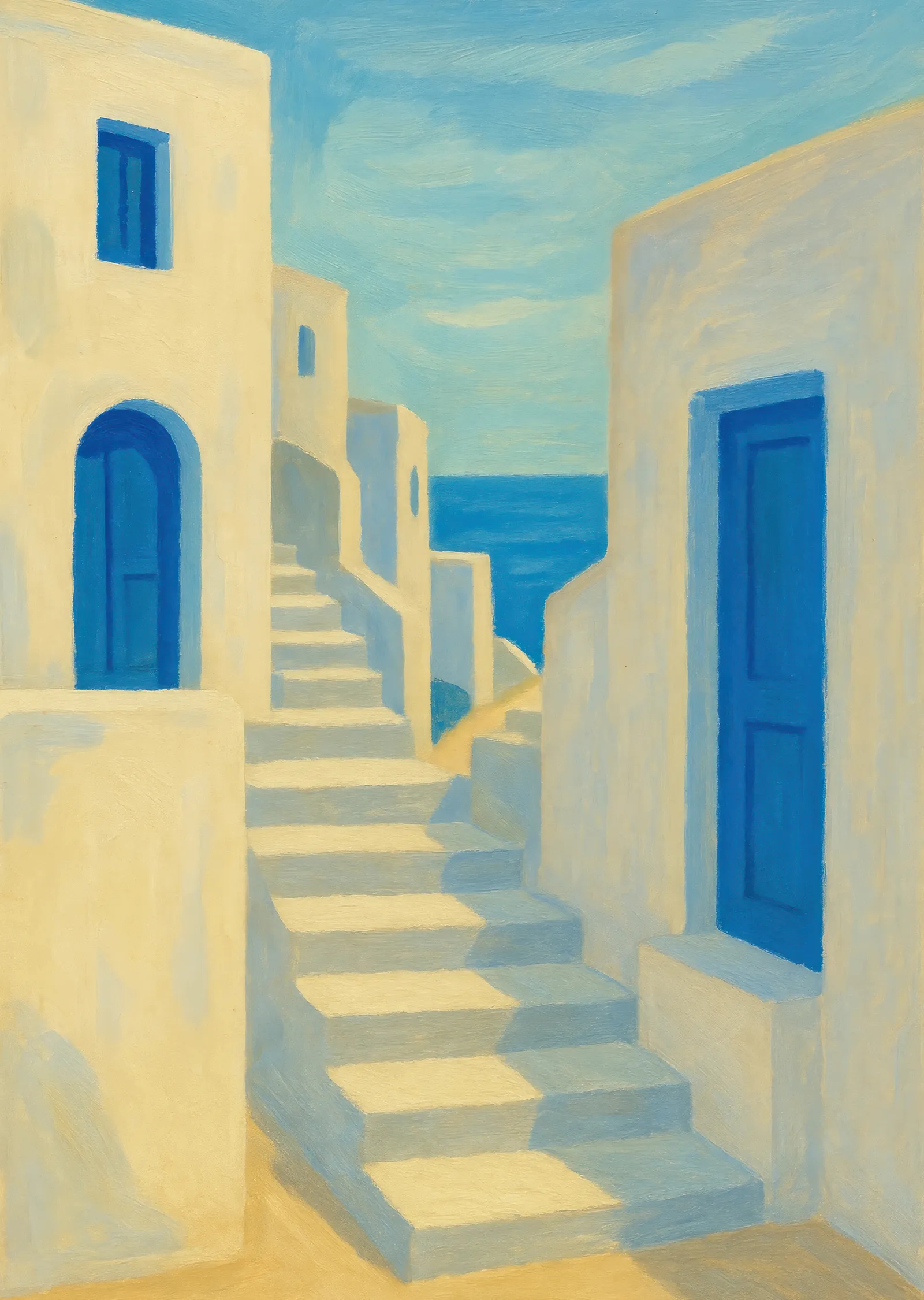 Santorini Adası Merdivenleri metal tablo