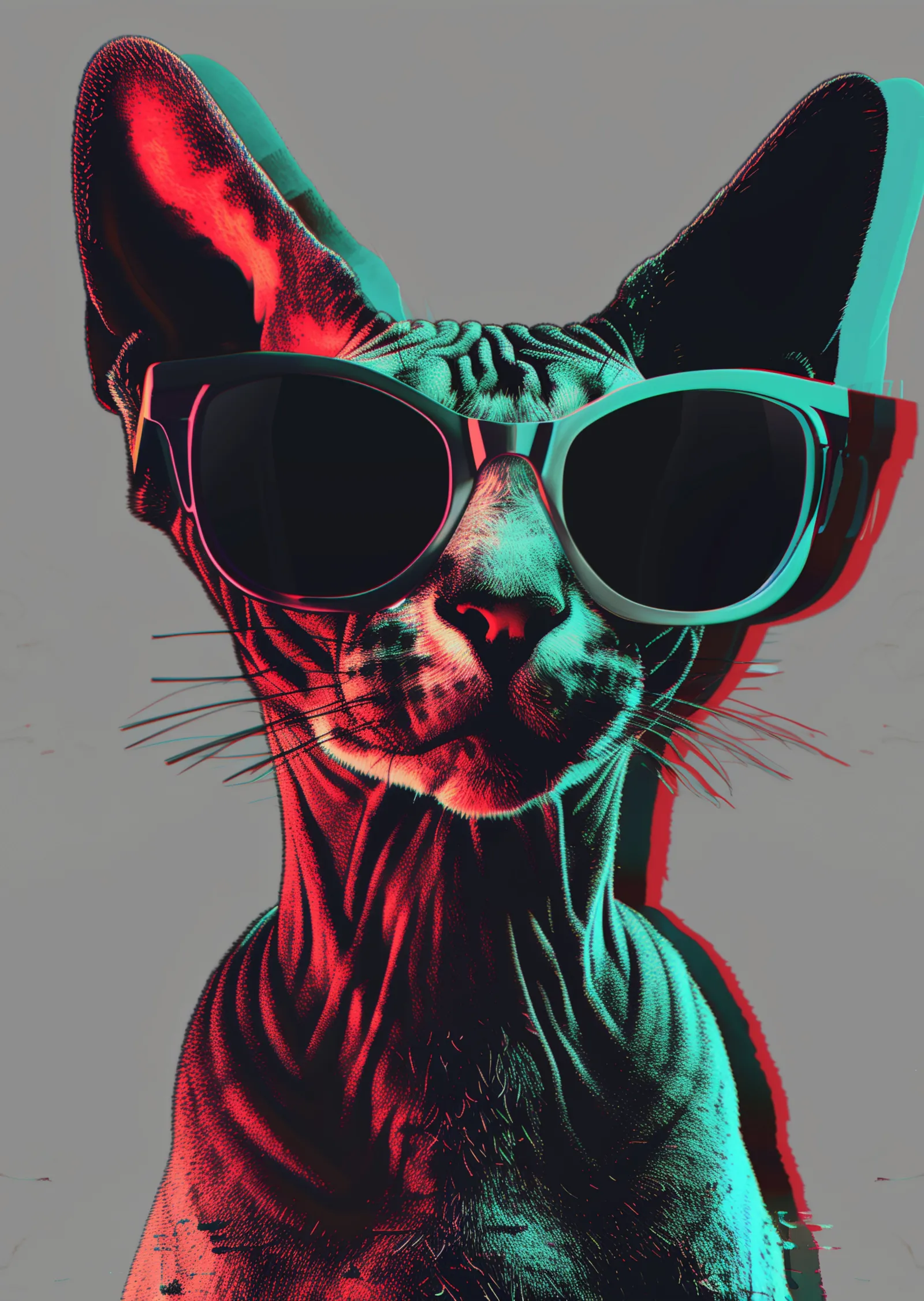 Sphynx Kedisi: Retro Gözlüklerle metal tablo