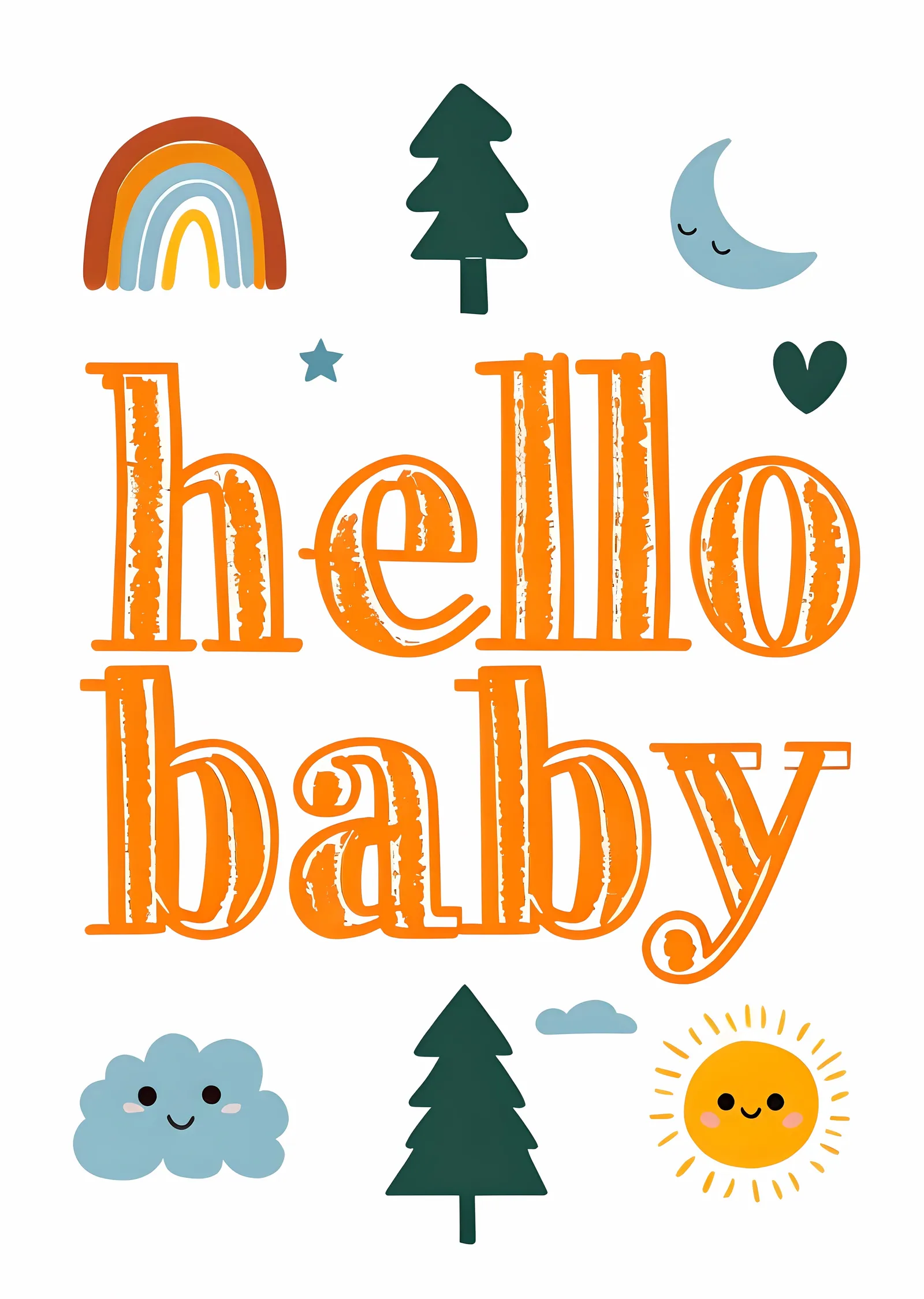 Hello Baby: Renkli Çocuk İllüstrasyonu metal tablo