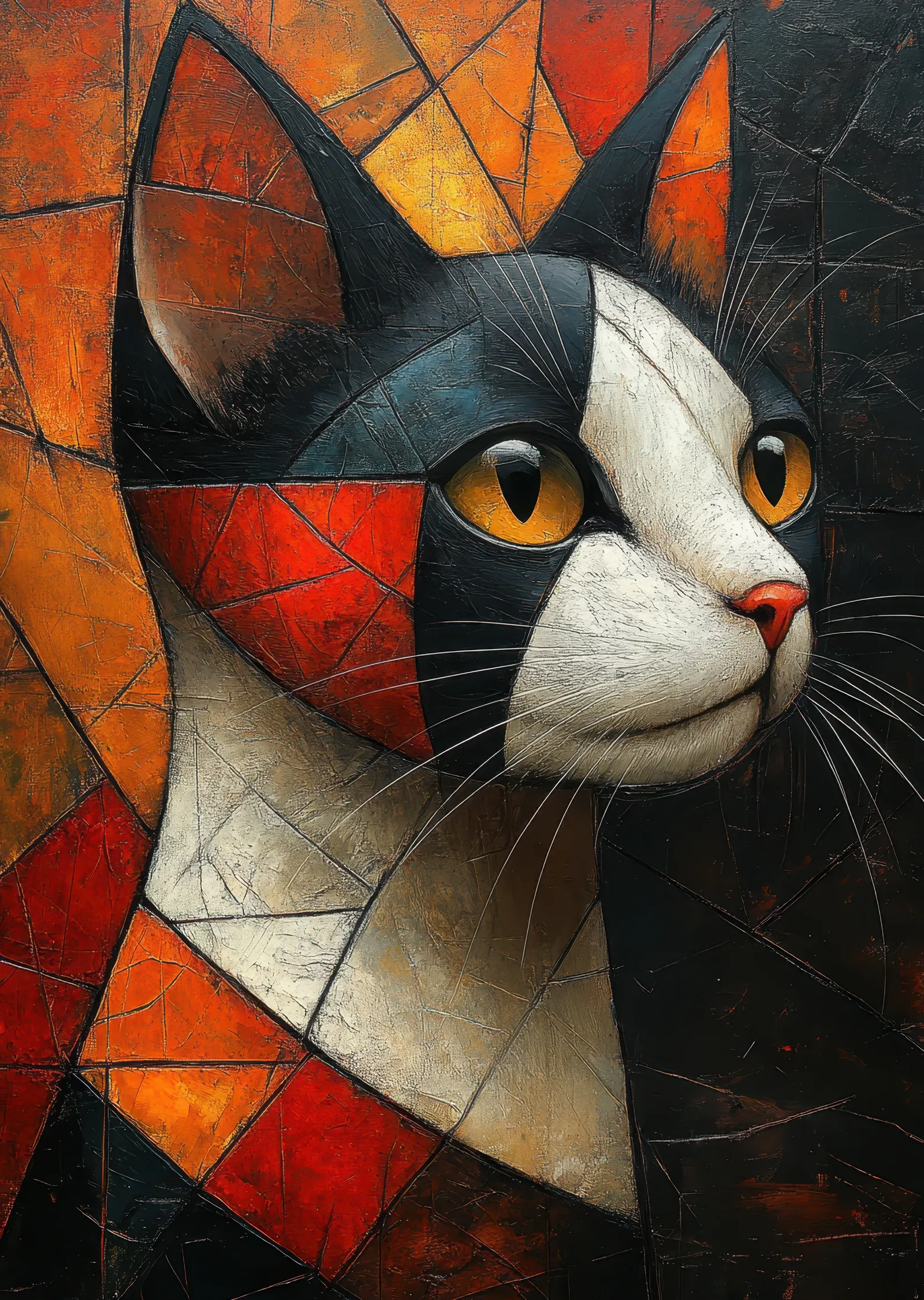 Soyut Sanat: Renkli Kedi Portresi metal tablo