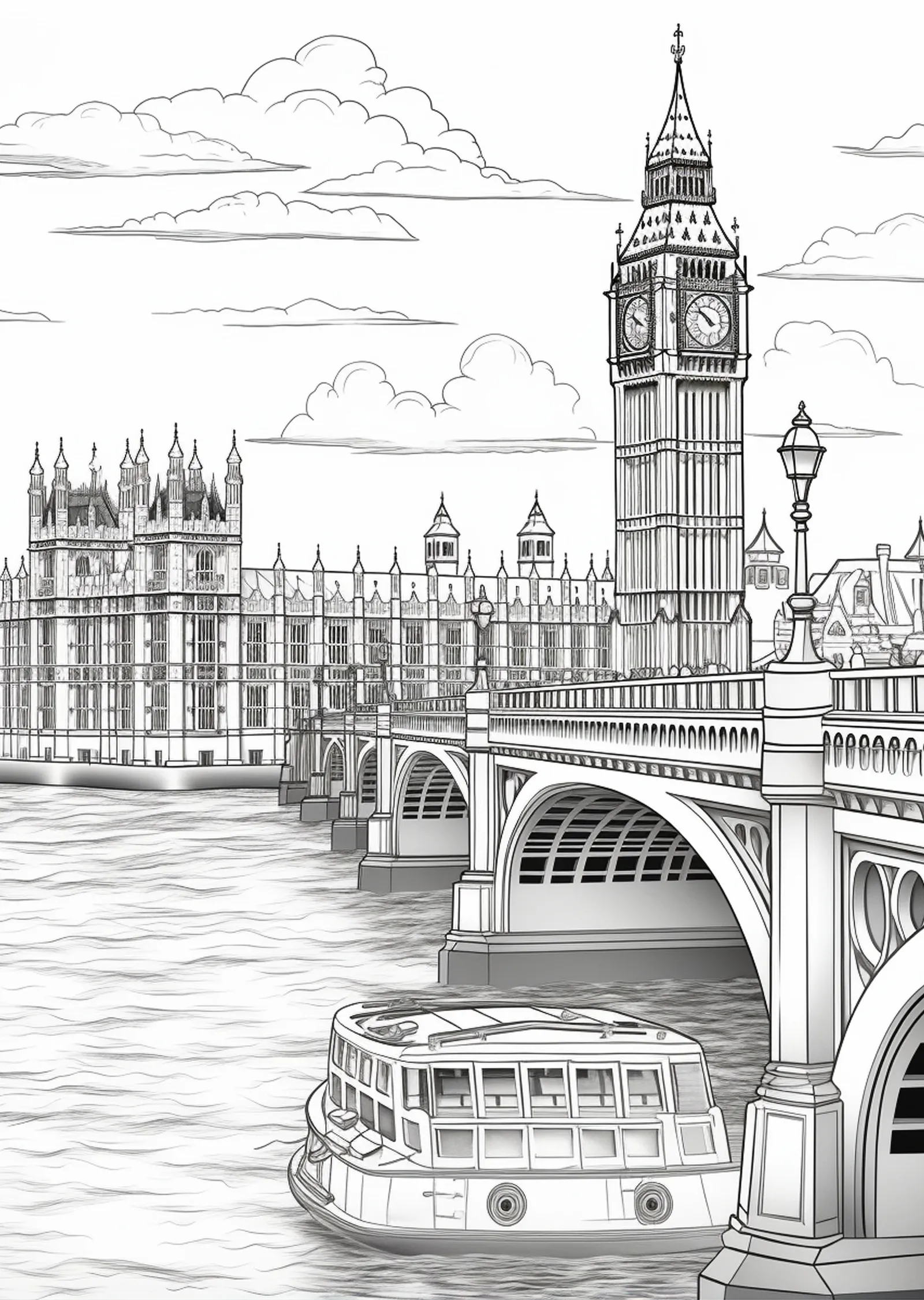 Siyah Çizgili Londra Köprü ve Big Ben metal tablo