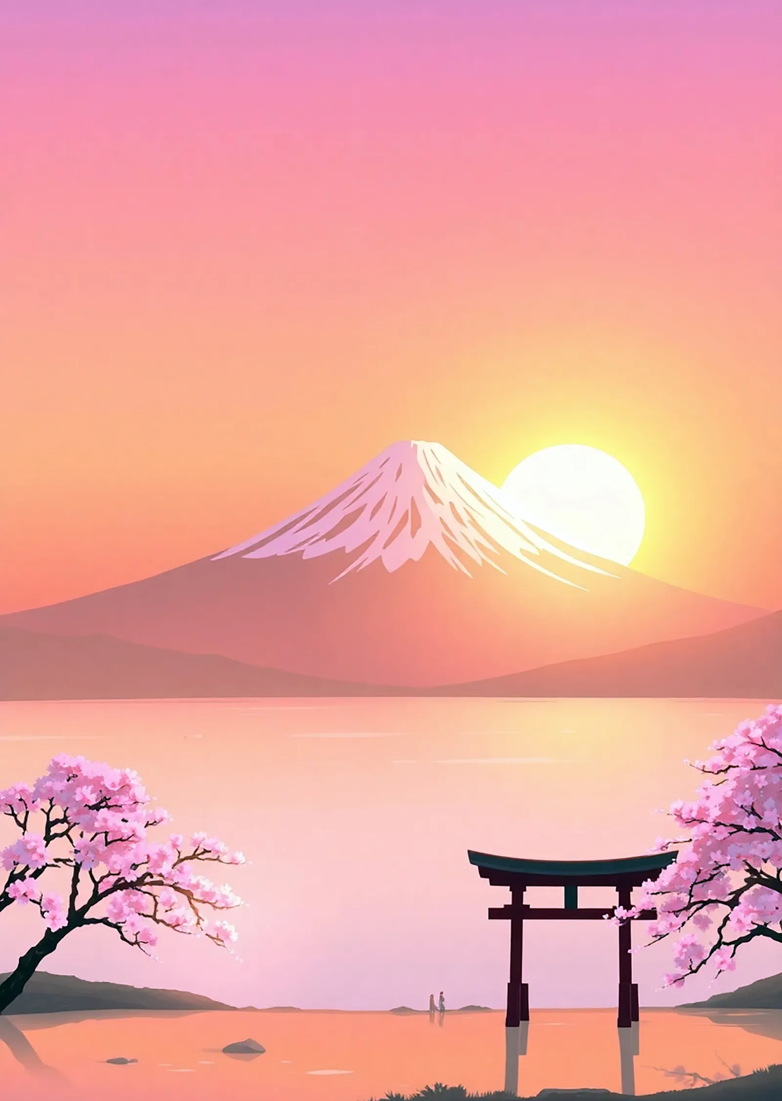 Fuji Dağı ve Sakura Ağaçları metal tablo