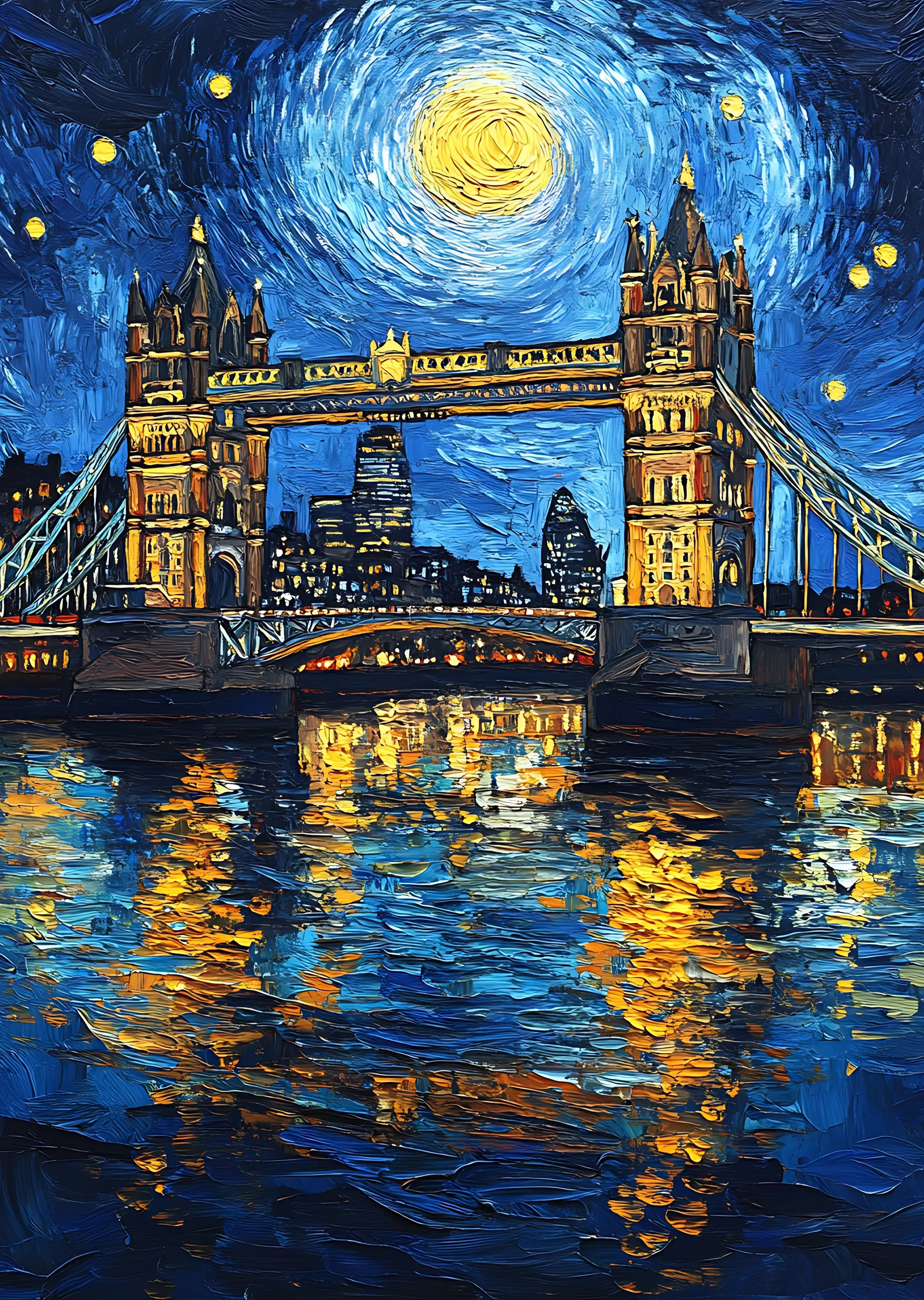 Vincent van Gogh Starry Night Tarzı Tower Bridge metal tablo