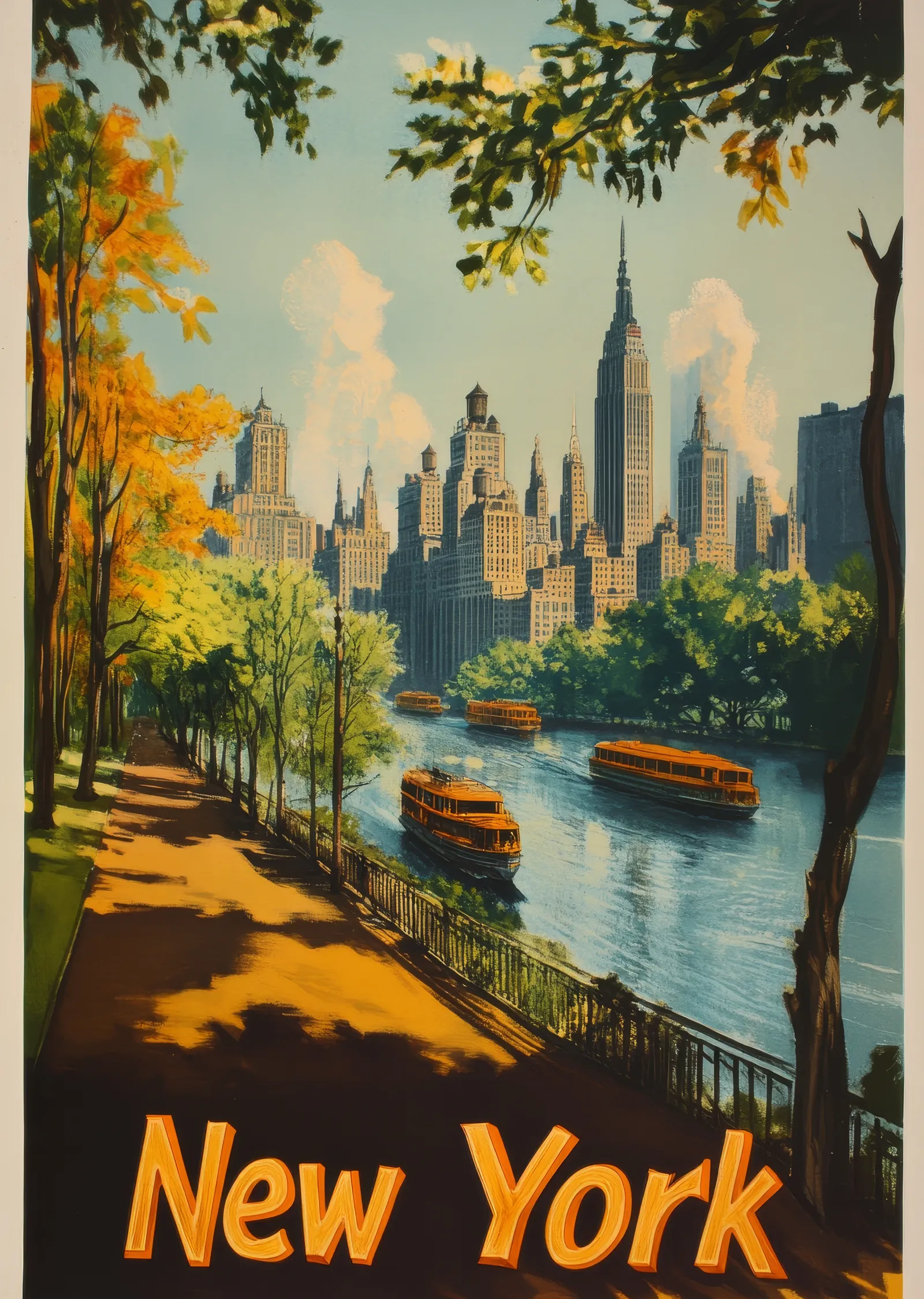New York - Turuncu ve Sarı Tonlarında Central Park Manzarası metal tablo