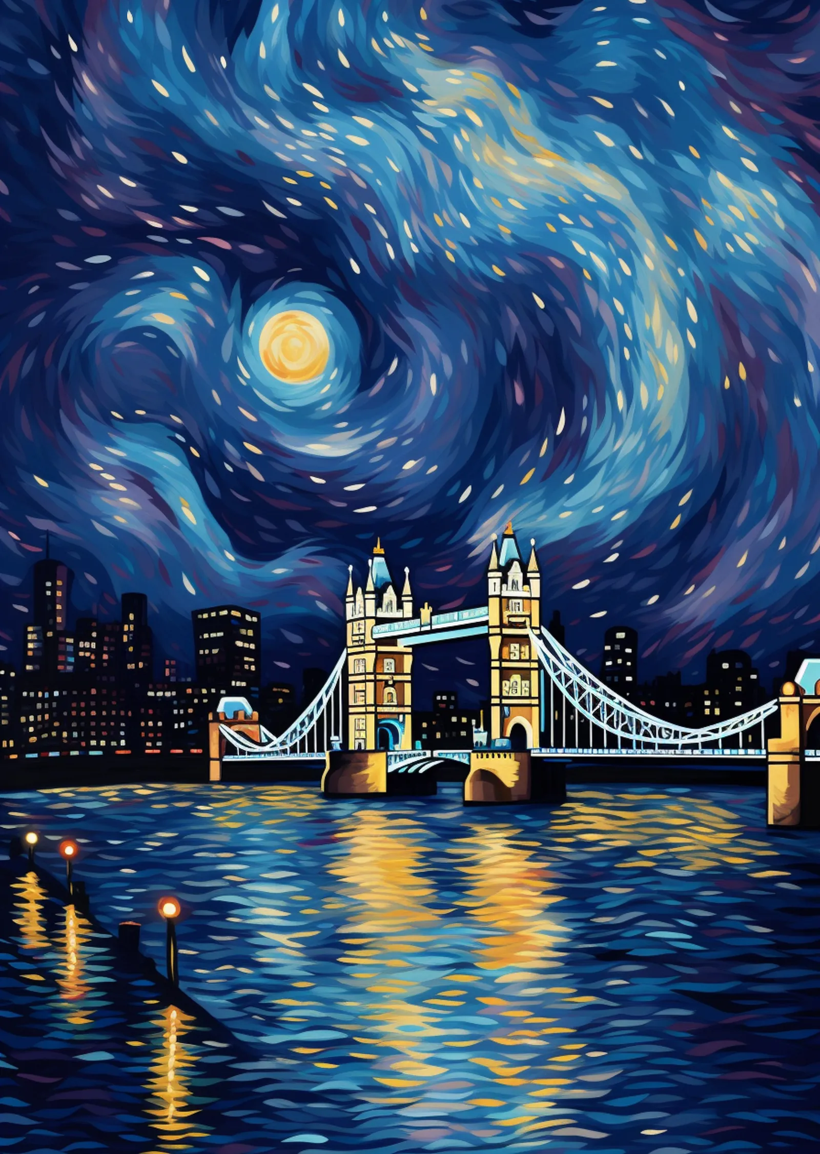 Tower Bridge - Yıldızlı Gece Suları metal tablo
