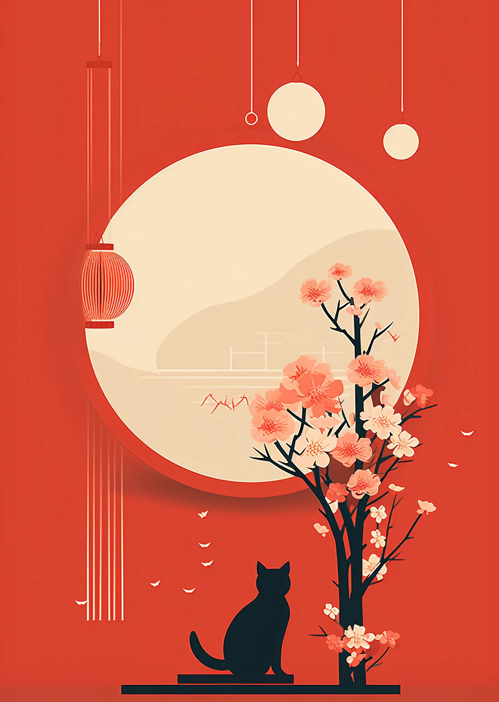 Minimalist Kedi ve Çiçekli Ağaç Tasarımı metal tablo