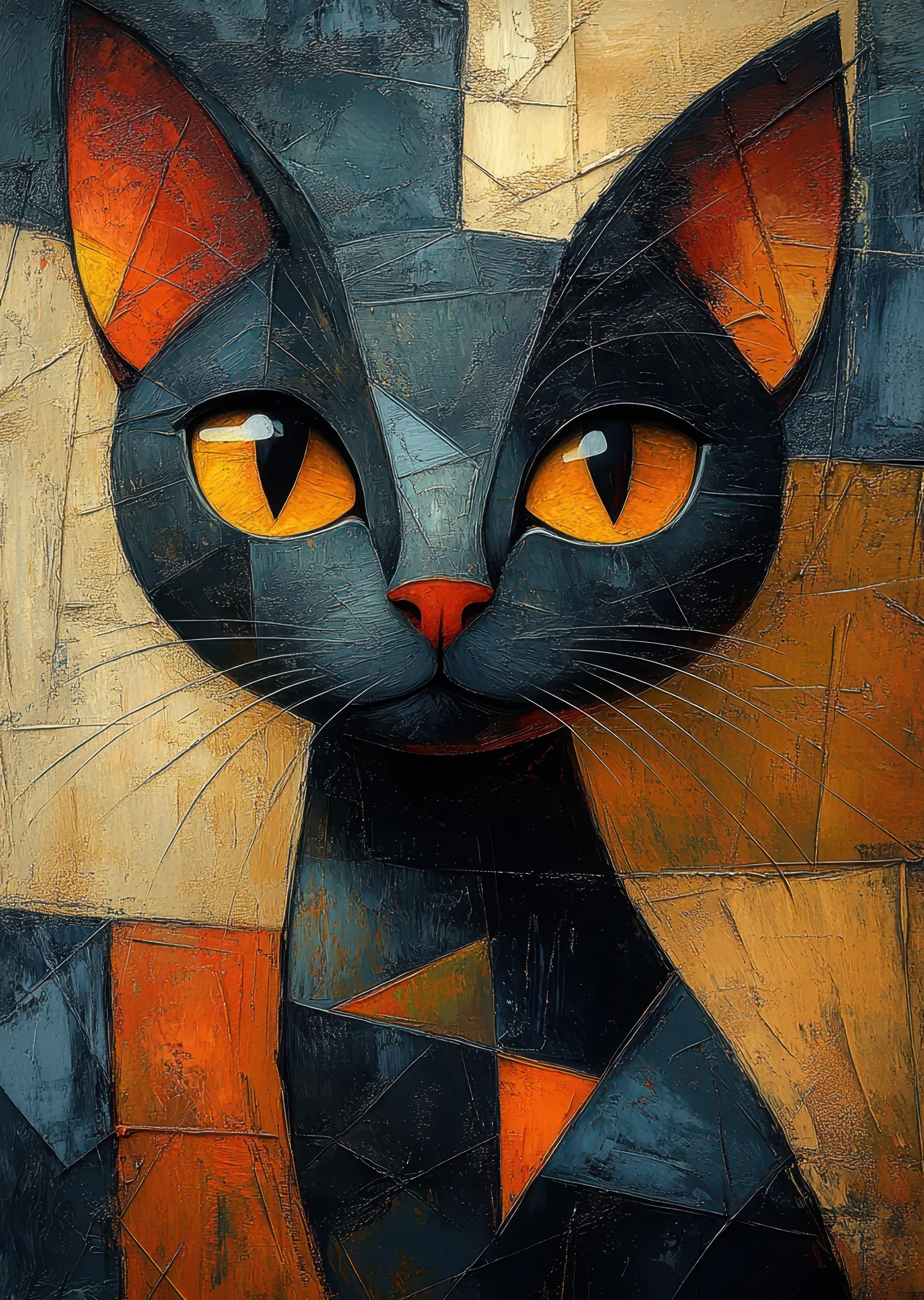 Soyut Sanat: Geometrik Kedi Portresi metal tablo