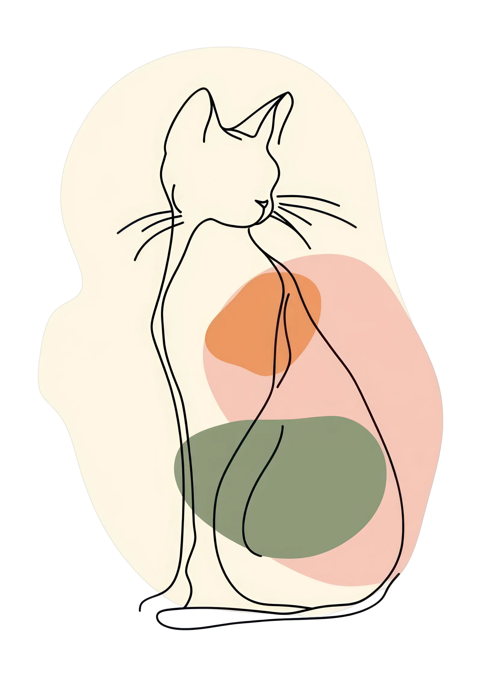 Yeşil, Turuncu ve Pembe Tonlu Minimalist Kedi İllüstrasyonu metal tablo
