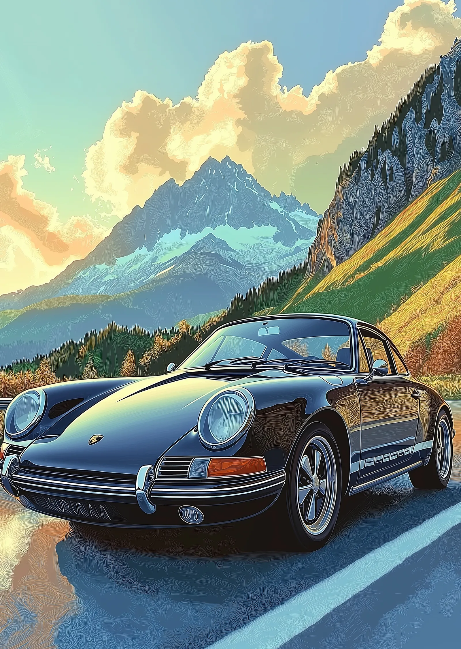 Klasik Porsche 911: Dağ Manzarasında metal tablo