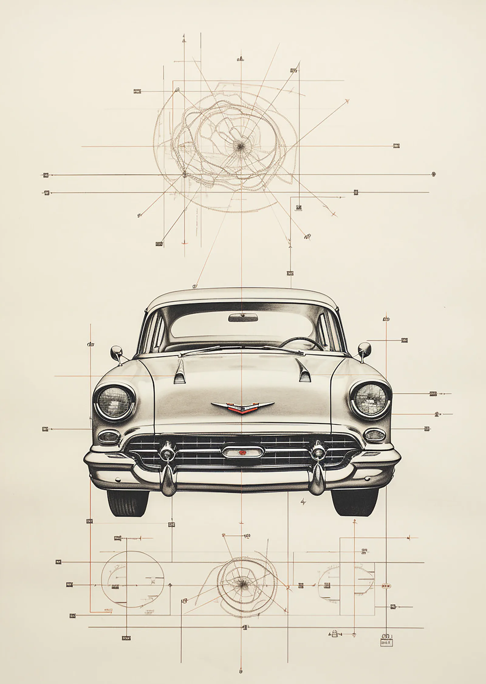 Chevrolet Bel Air Teknik Çizim metal tablo