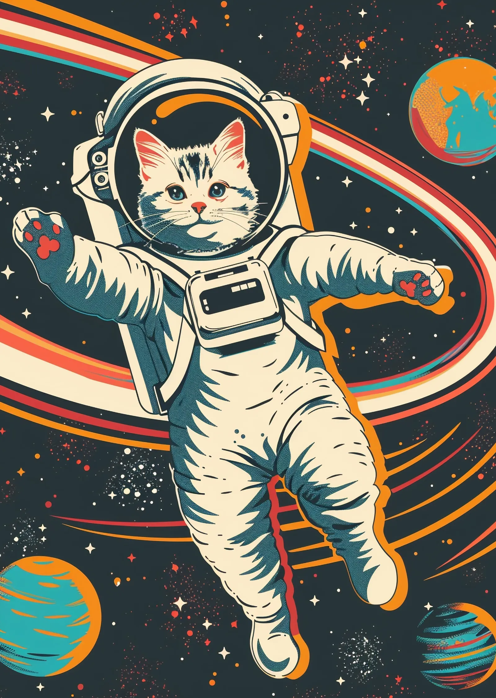 Uzayda Astronot Kedi metal tablo