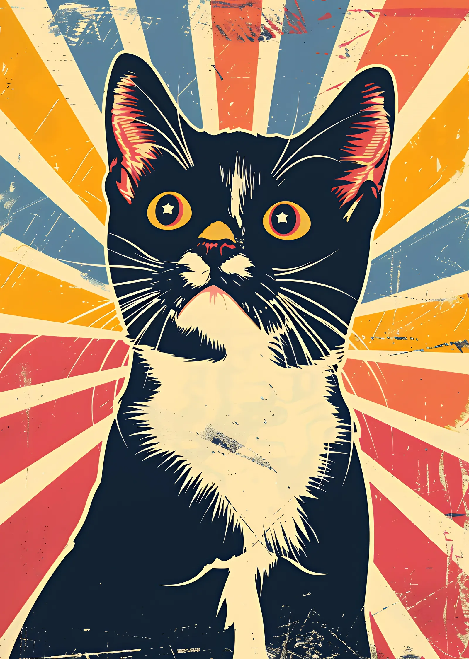 Siyah Beyaz Kedi: Retro Sanat metal tablo