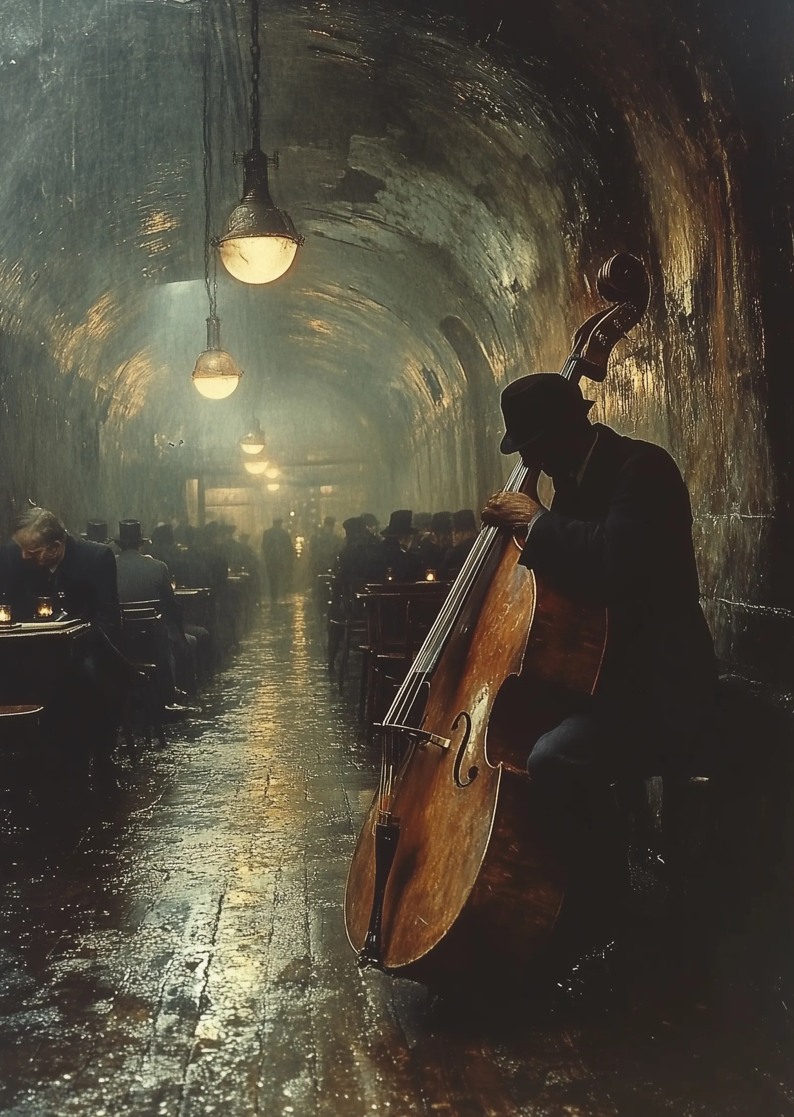 Caz Tüneli: Kontrbas Sanatçısı metal tablo