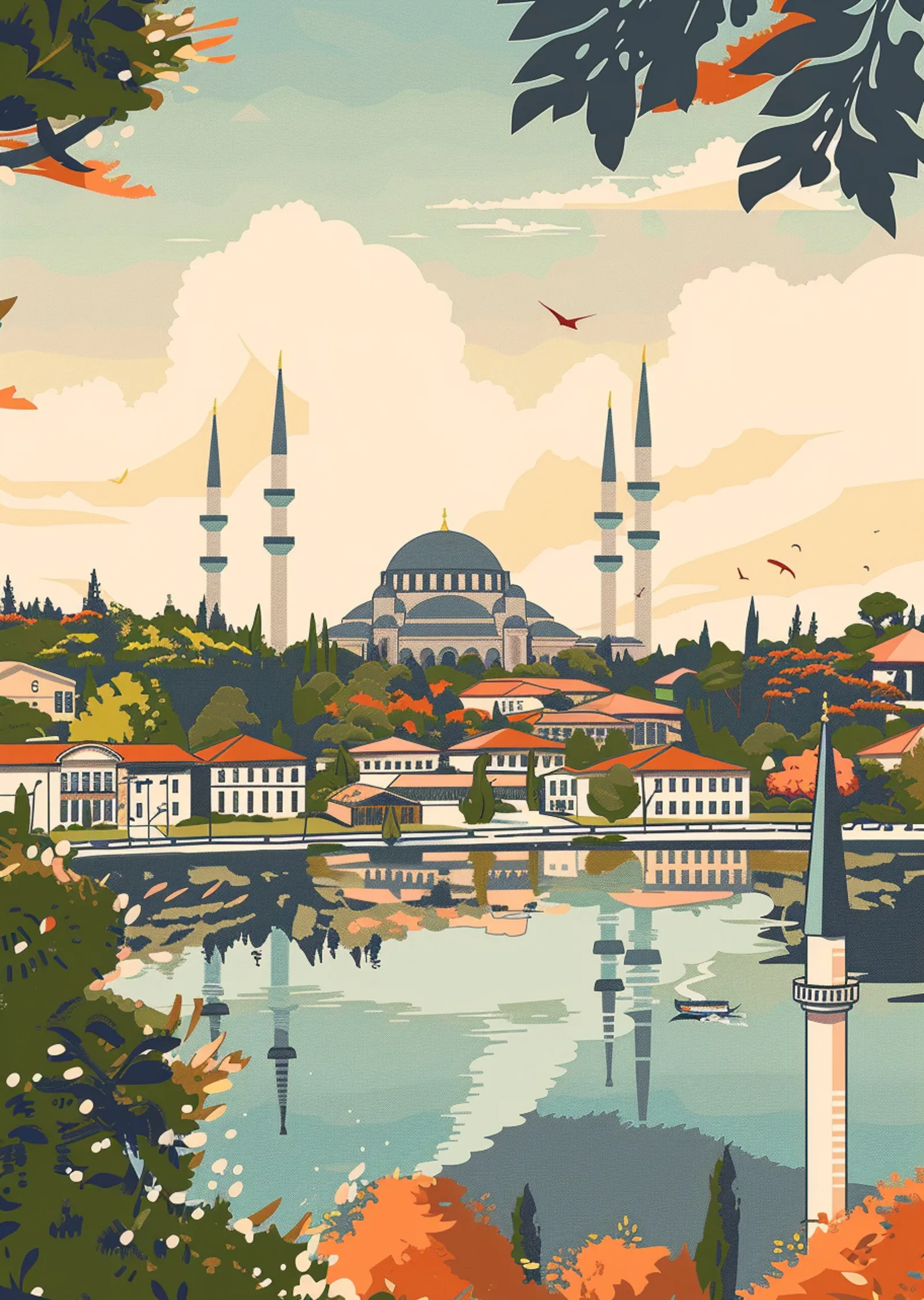 Sakin Göllü Manzara: Osmanlı Mimarisi metal tablo