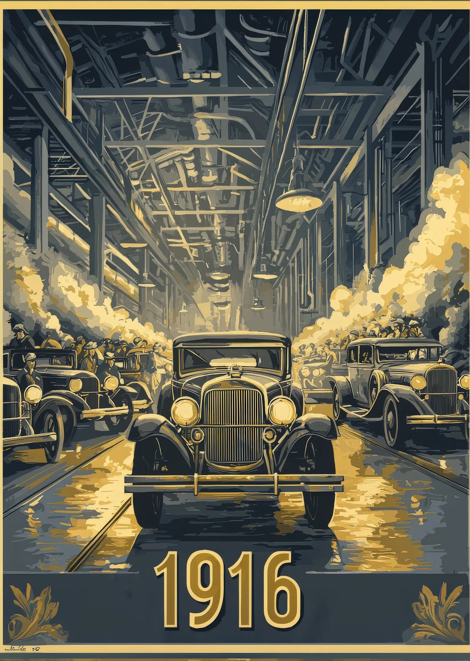 1916 Yılı Detroit Otomobil Fabrikası metal tablo