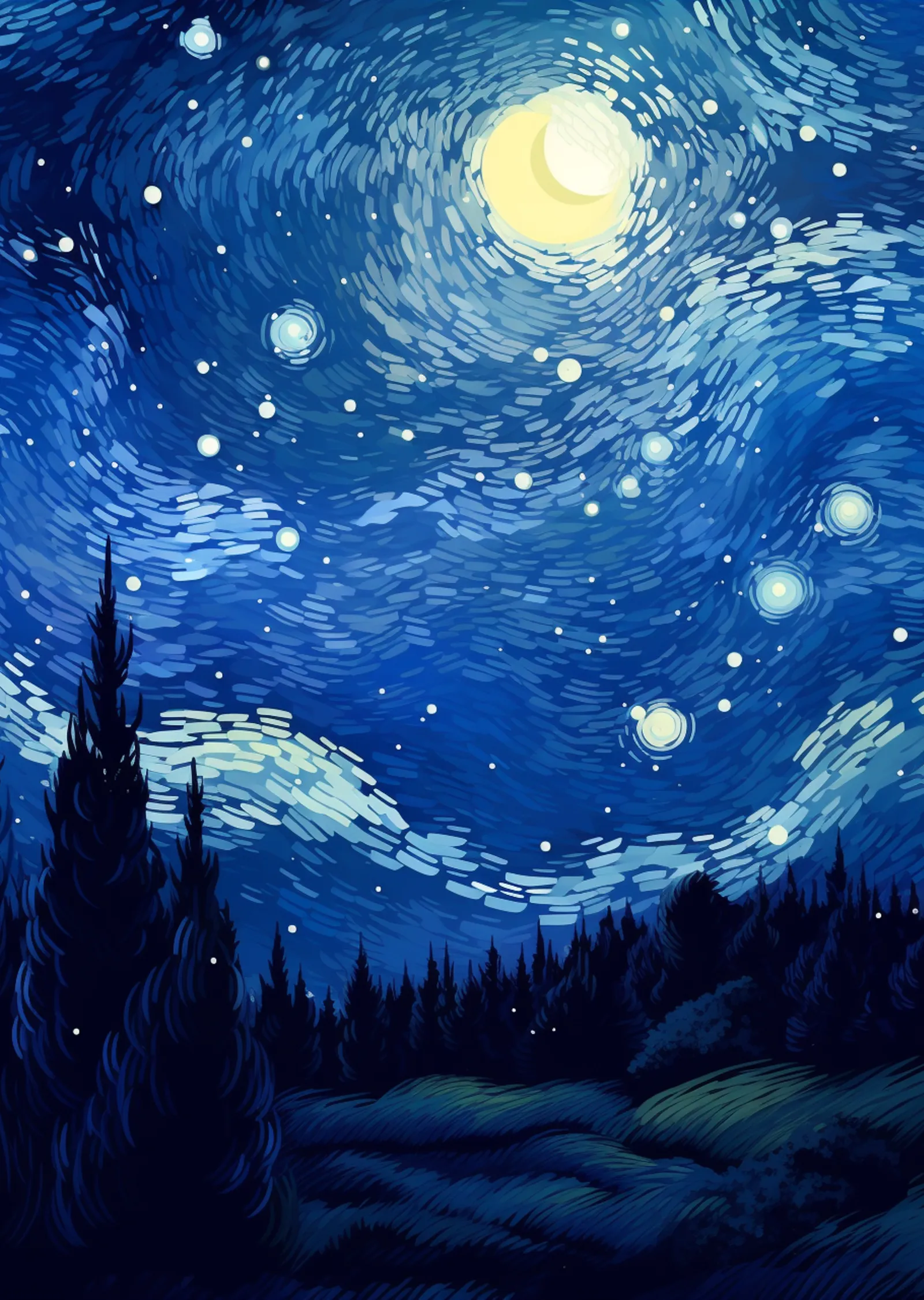 Vincent van Gogh - Yıldızlı Gece, Lacivert ve Sarı Tonlarda metal tablo