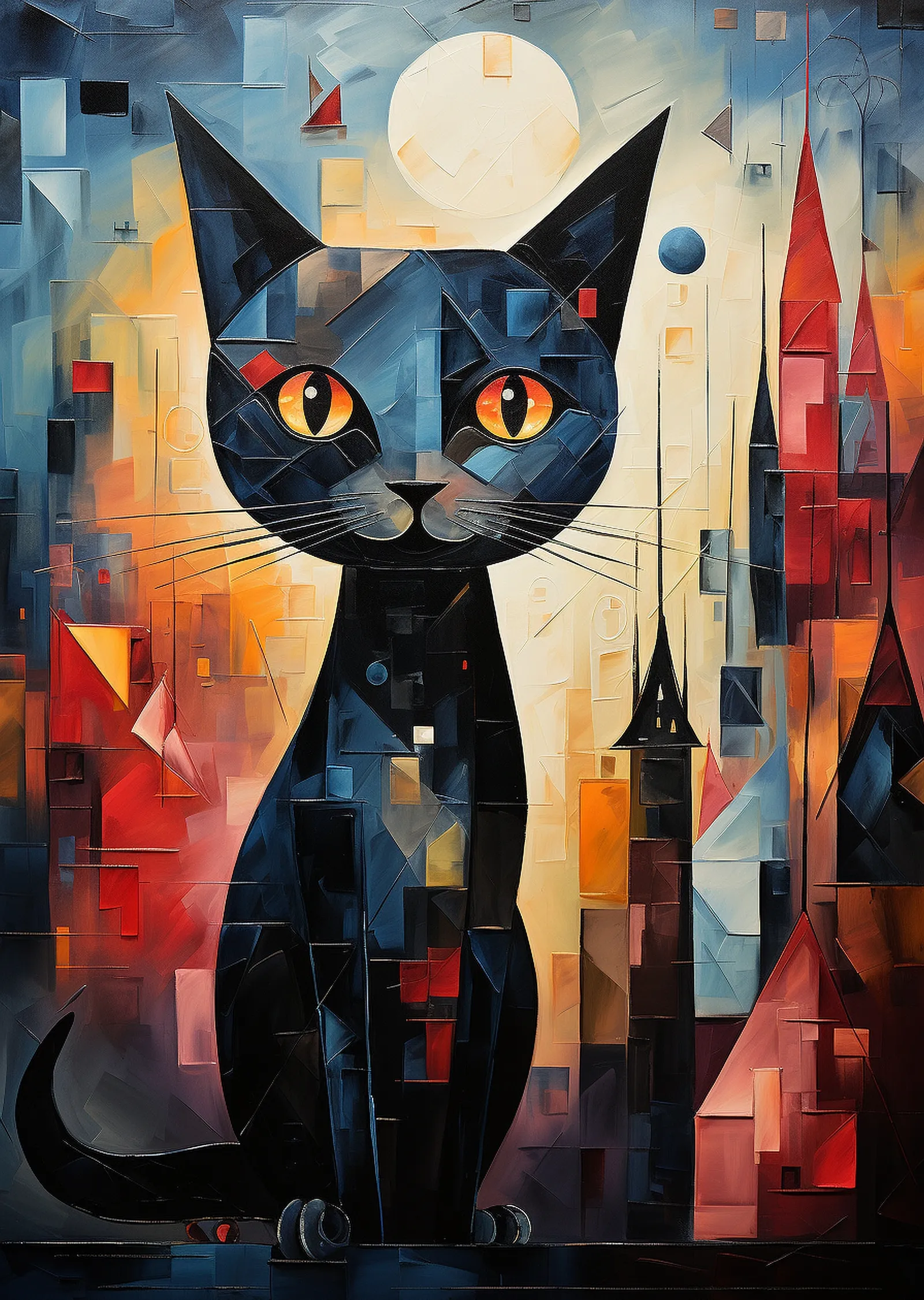Soyut Sanat: Gece Yıldızı Kedi metal tablo