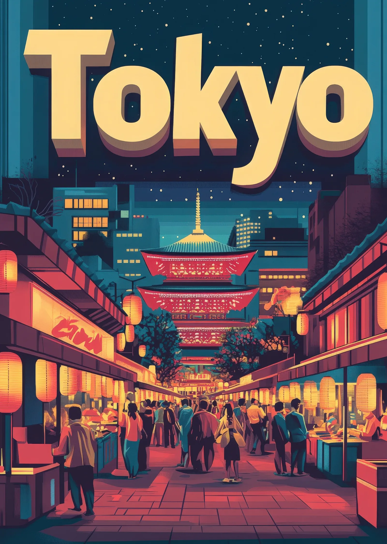 Tokyo Gece Pazarı metal tablo