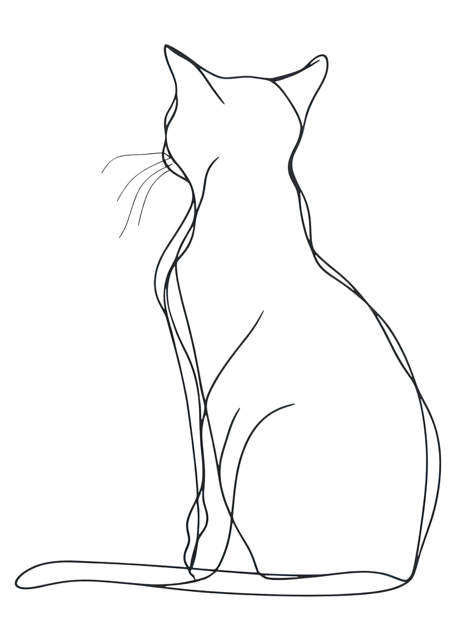 Siyah Hatlı Minimalist Kedi İllüstrasyonu metal tablo