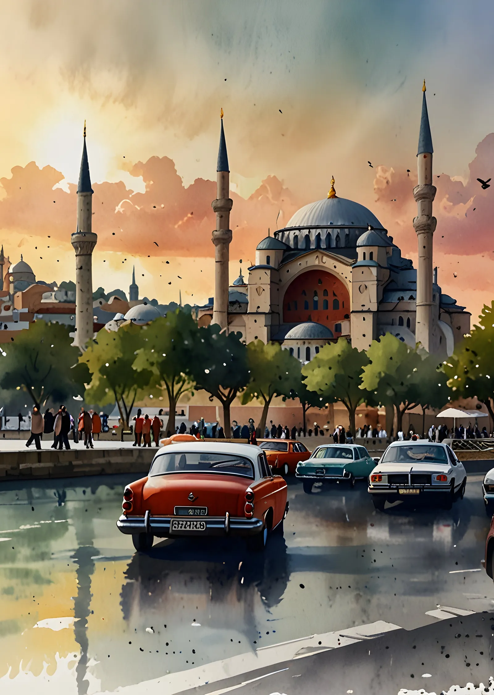İstanbul'da Klasik Arabalar ve Tarihi Mimari metal tablo
