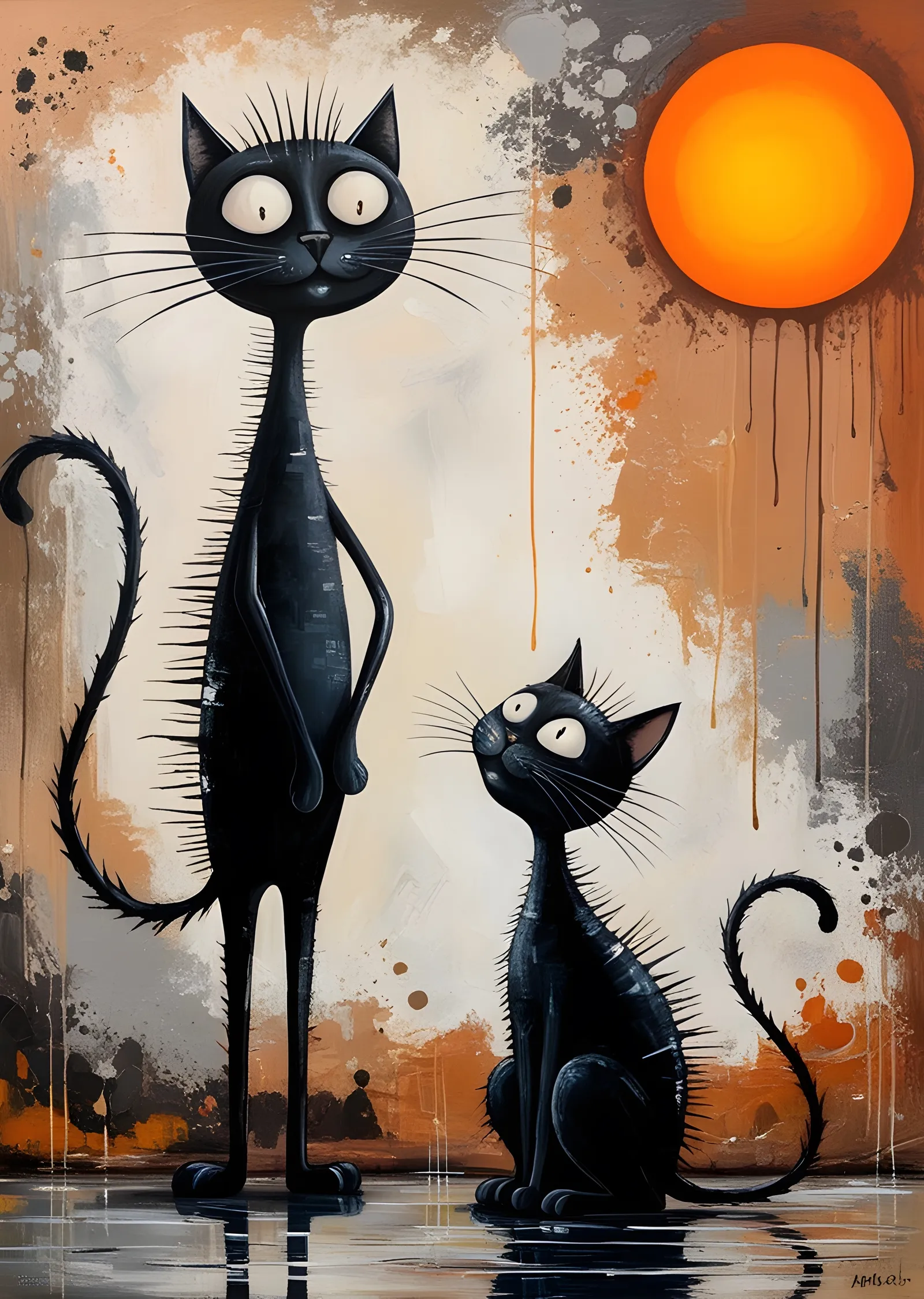 İki Uzun Boylu Kedi metal tablo