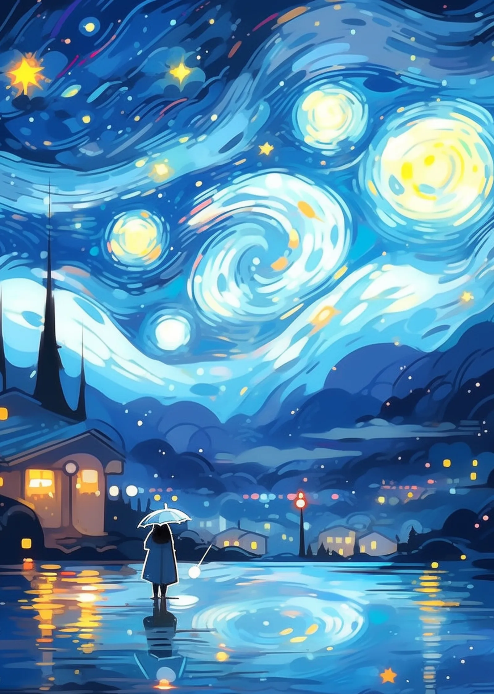 Van Gogh Yıldızlı Gece İlhamlı Yağmurlu Sokak metal tablo