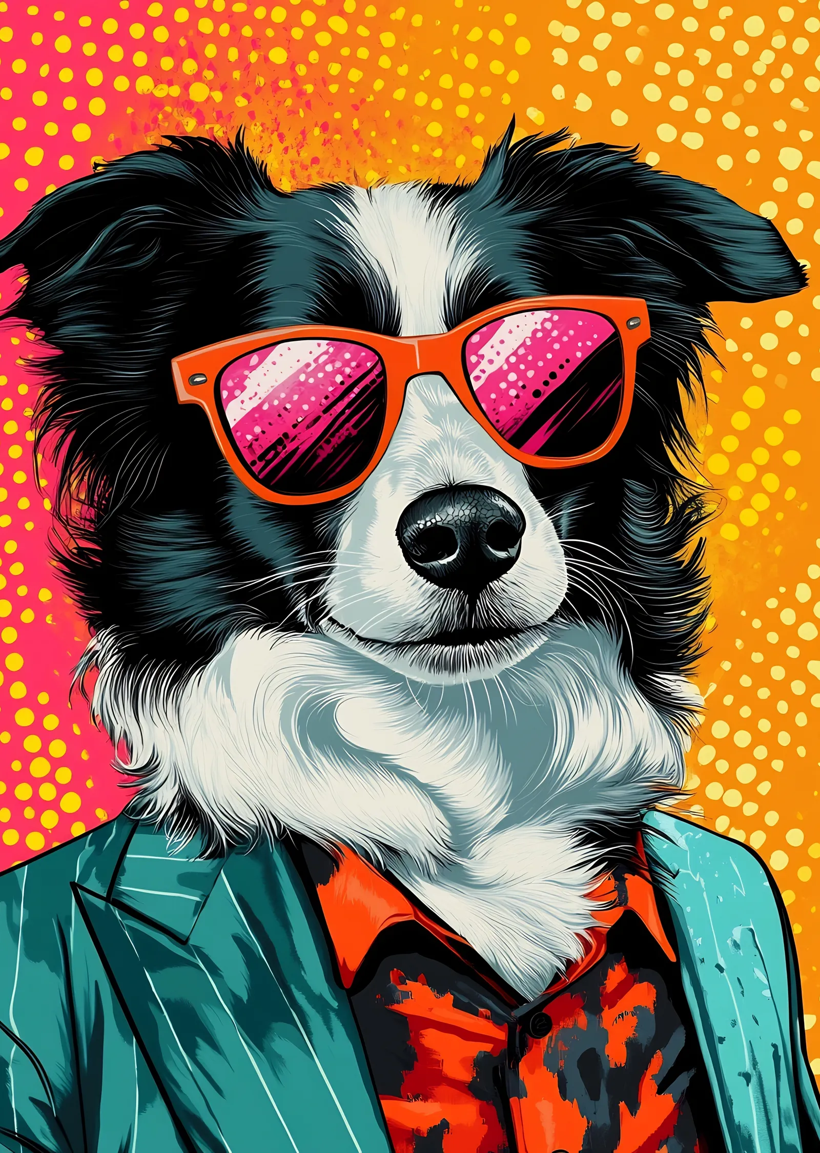 Şık Gözlüklü Border Collie metal tablo