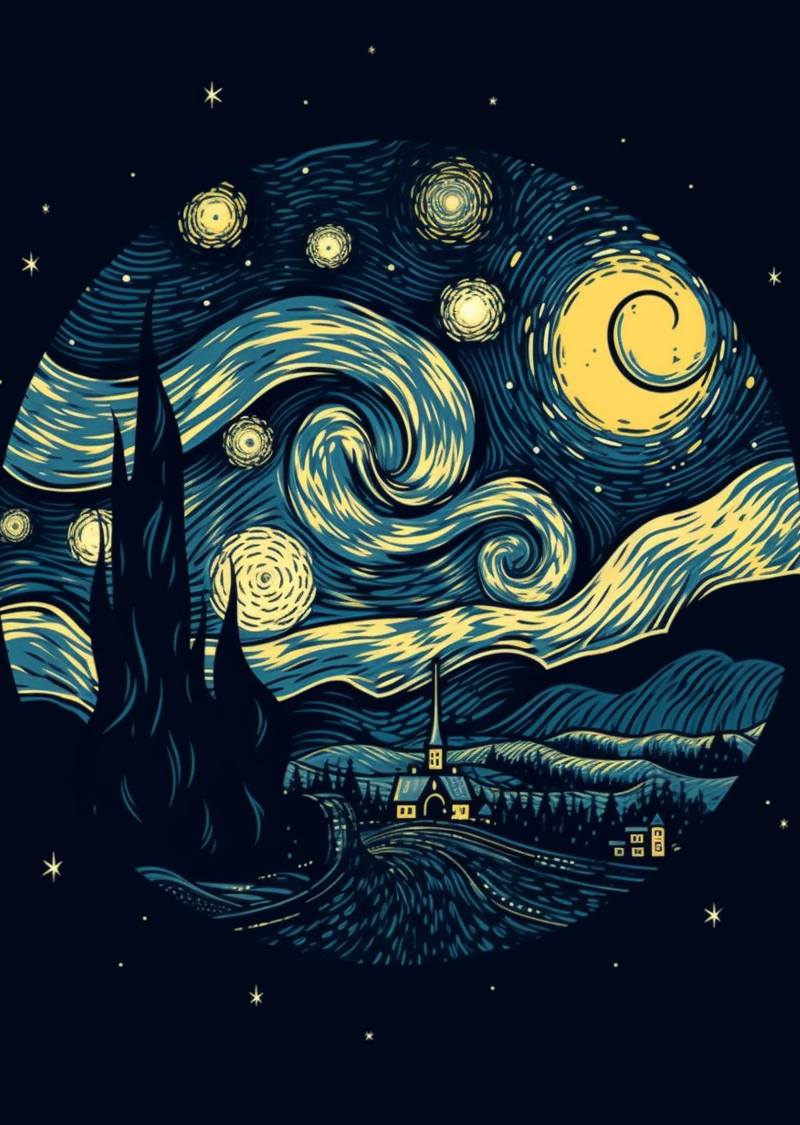 Vincent van Gogh - Yıldızlı Gece: Lapis Lazuli ve Sarı Swirl metal tablo