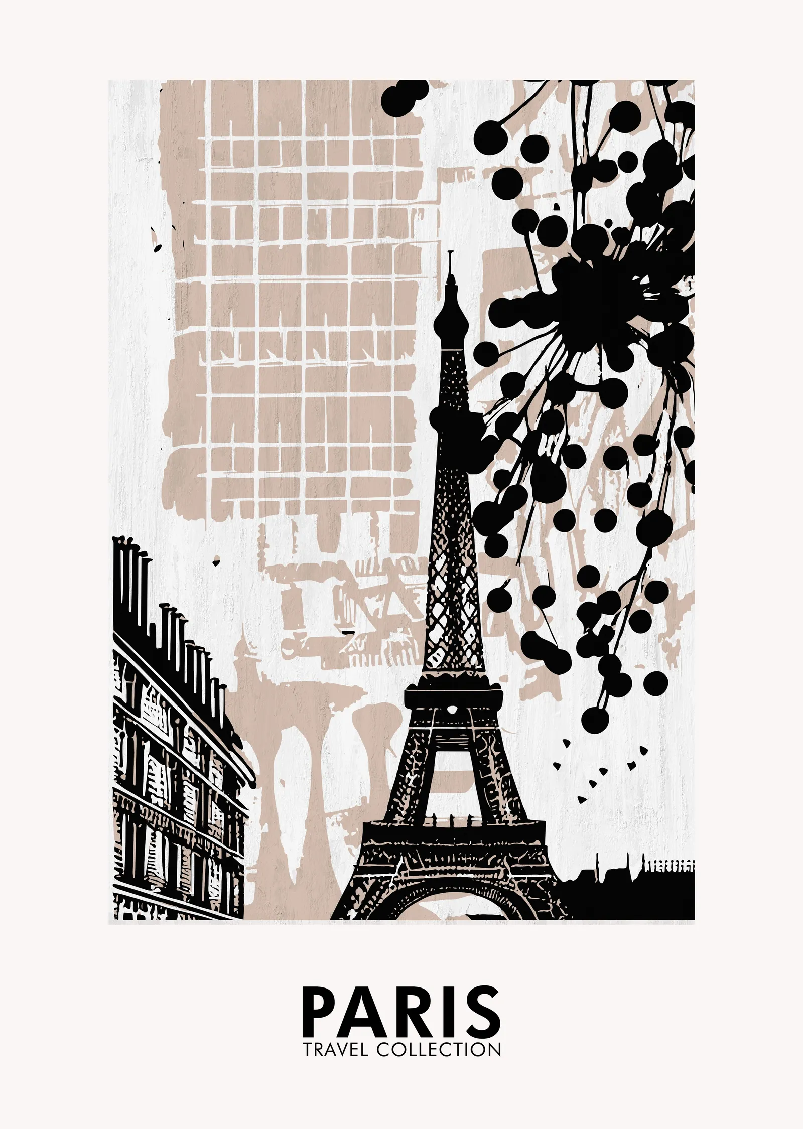 Paris Kulesi Siyah-Beyaz Desen metal tablo
