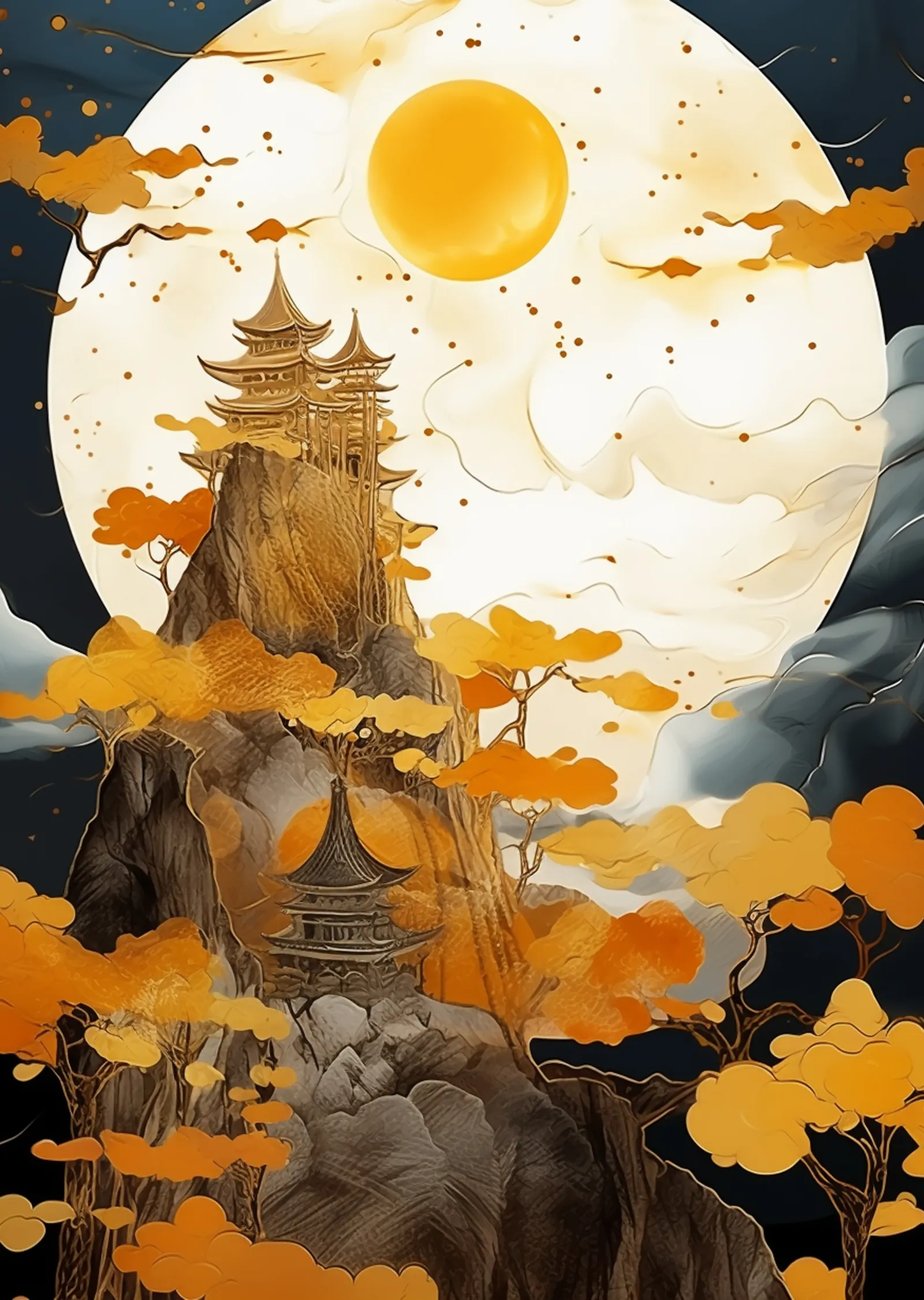 Pagoda Manzara metal tablo