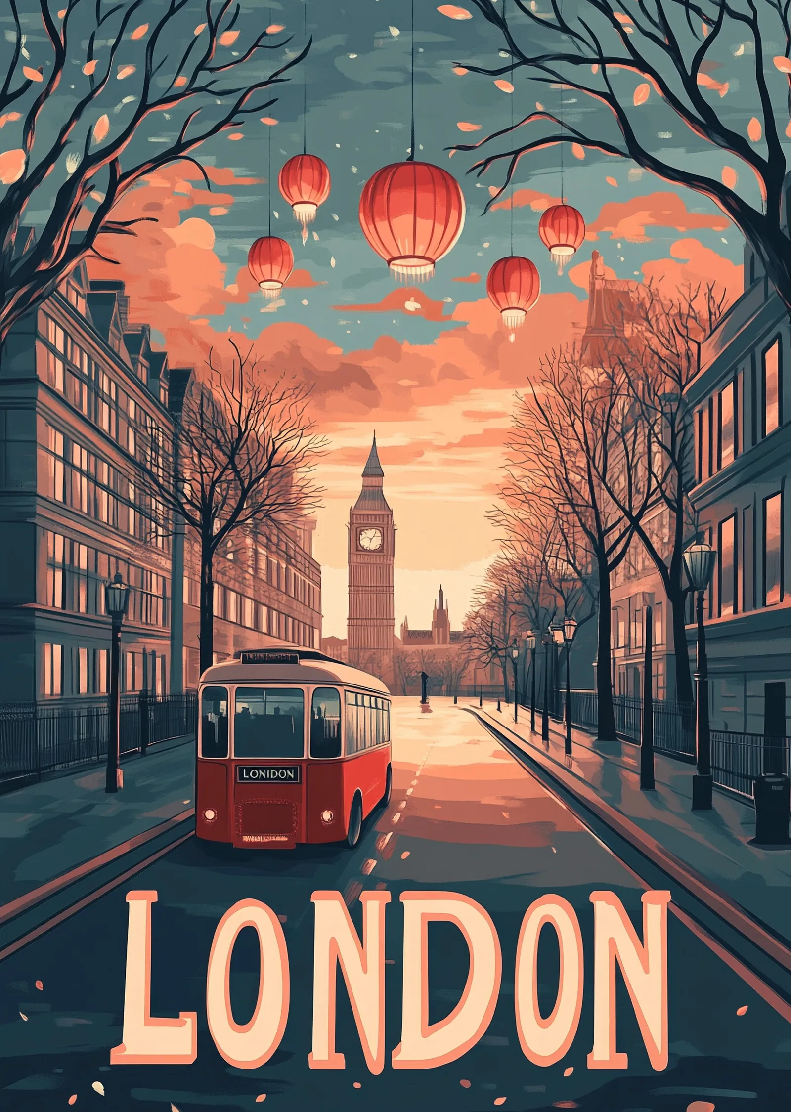 Londra: Kırmızı Otobüs ve Big Ben metal tablo