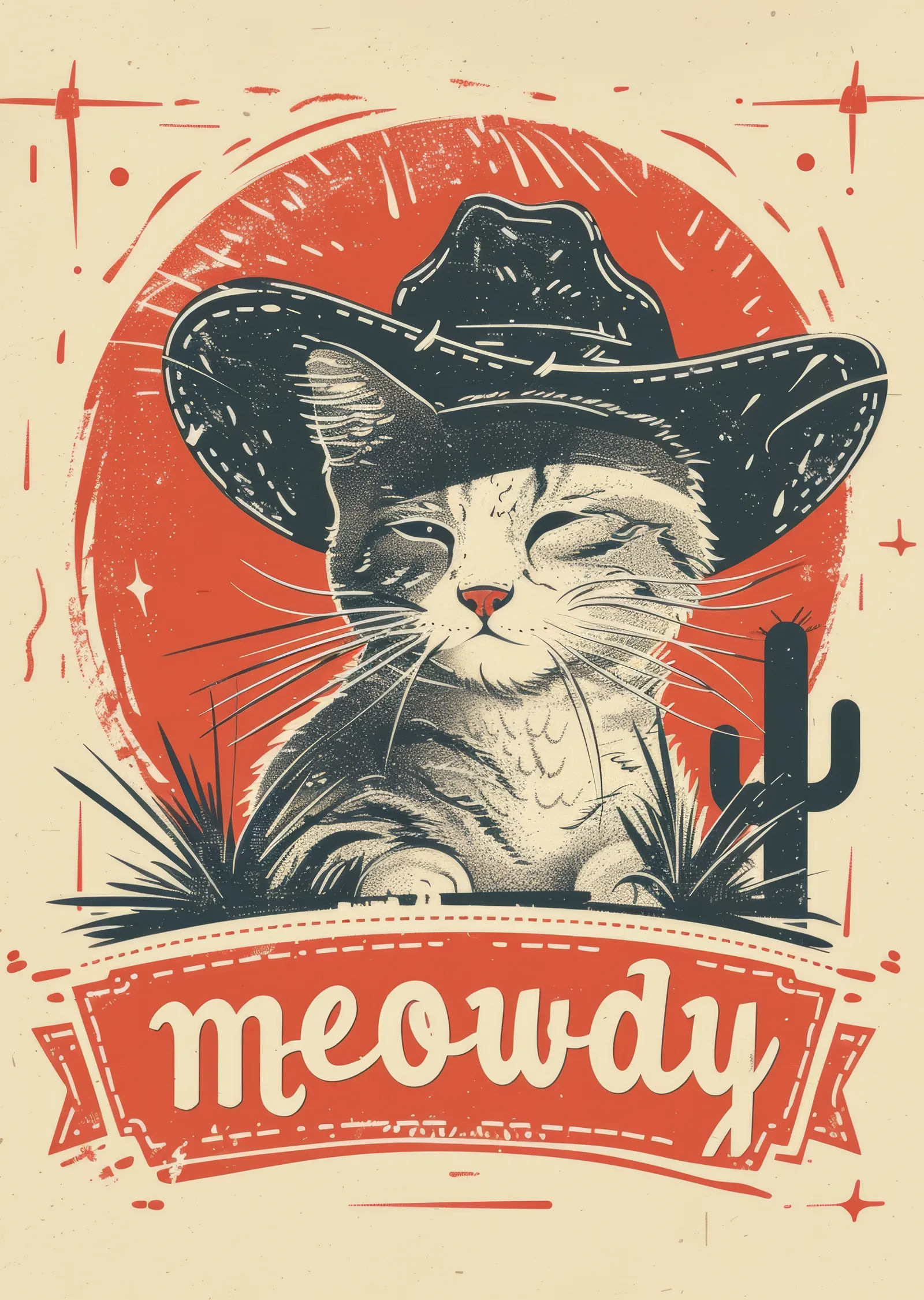Meowdy: Kedi Şapkalı İllüstrasyonu metal tablo