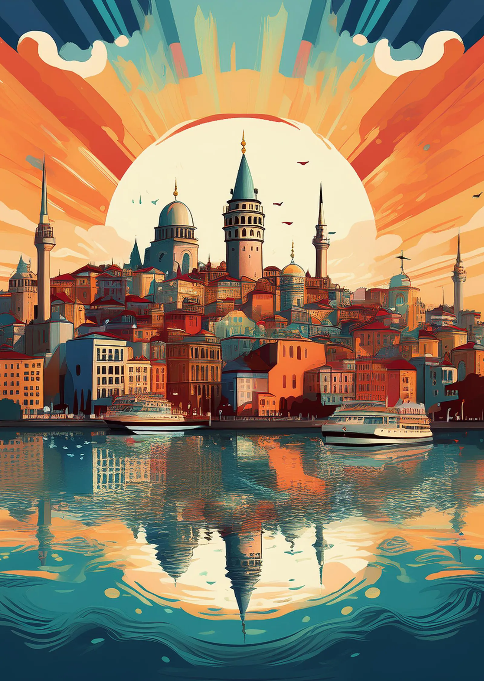 İstanbul Manzarası: Galata Kulesi ve Güneşin Doğuşu metal tablo