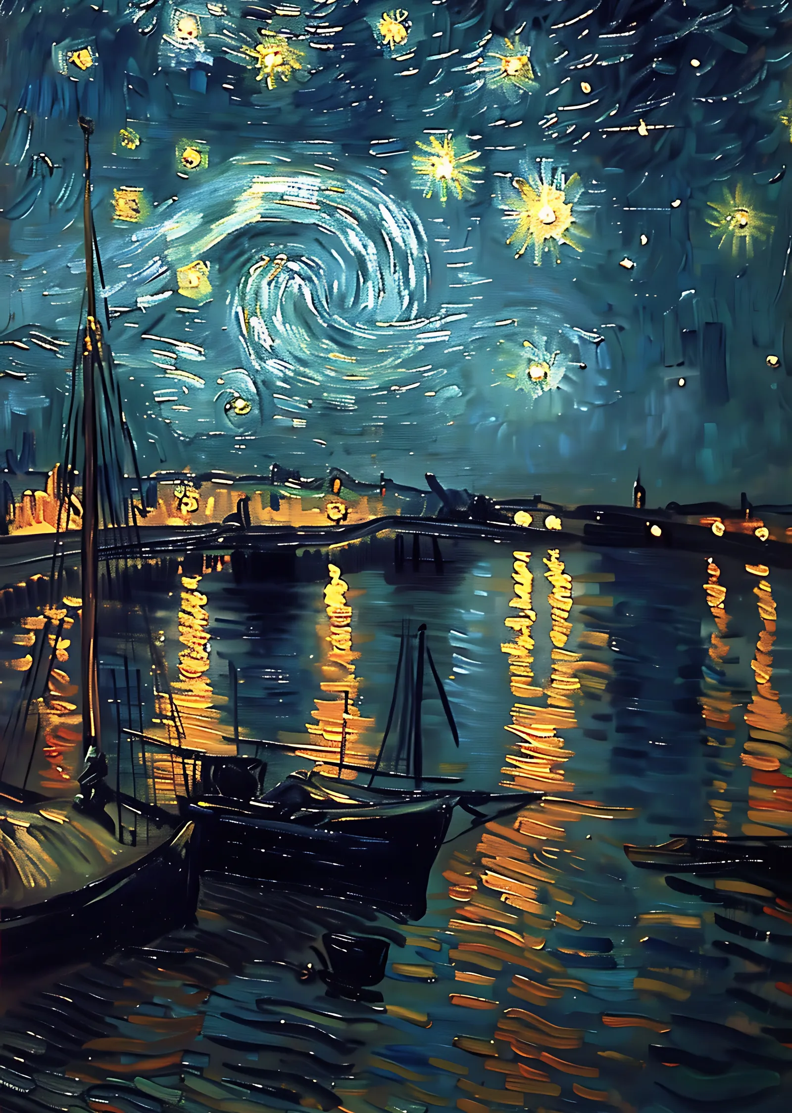 Van Gogh'un Yıldızlı Gece Liman Sahnesi metal tablo