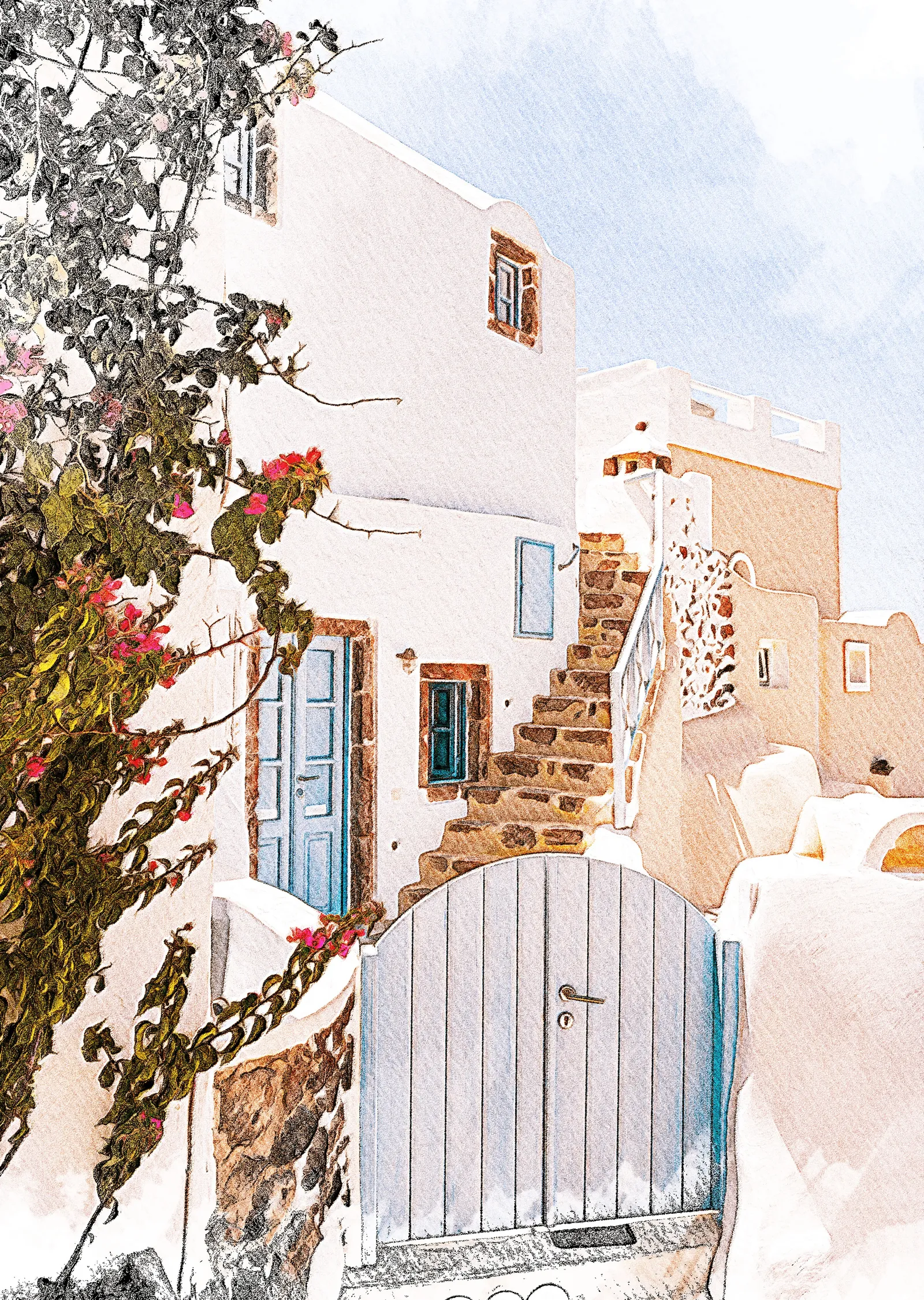 Santorini'nin Güzel Evleri metal tablo