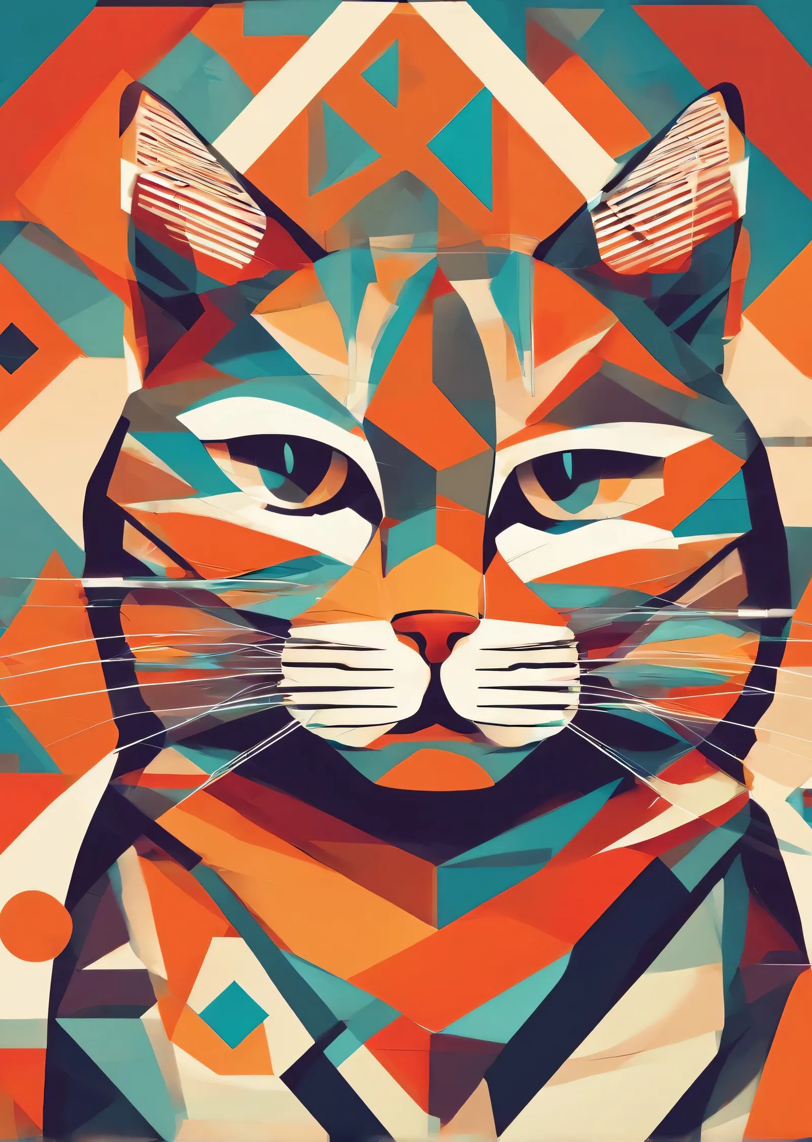Geometrik Kedi Sanatı metal tablo