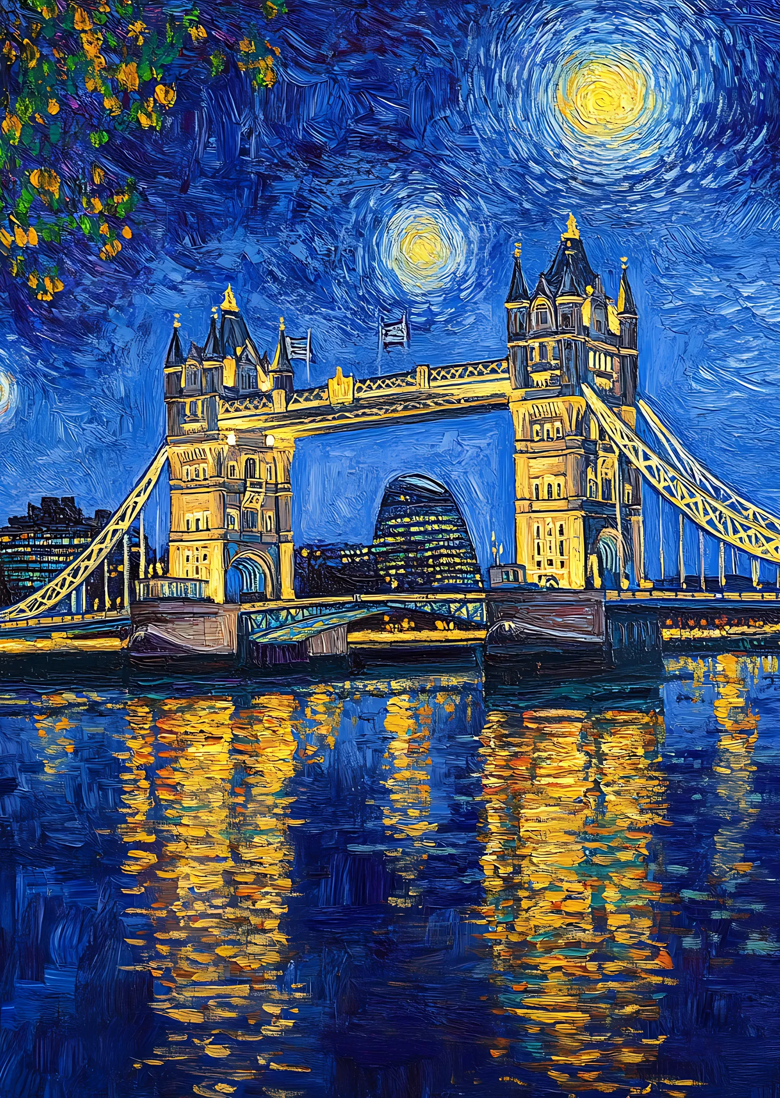 Vincent van Gogh Stilinde Tower Bridge - Gece metal tablo