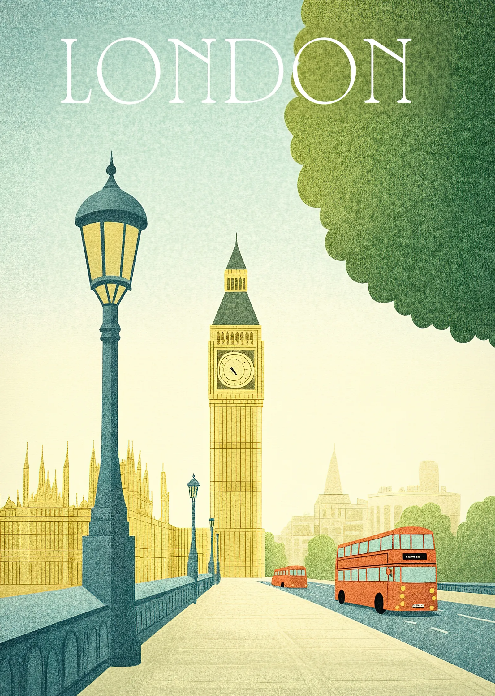 London - Sarı, Mavi ve Yeşil Renklerle Westminster Köprüsü metal tablo