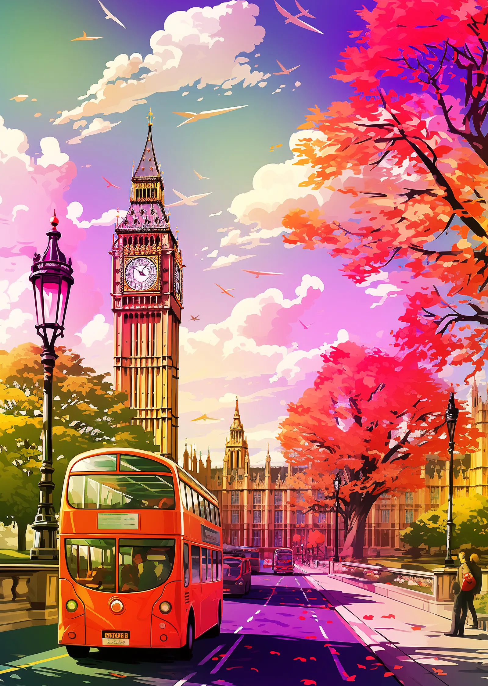 Kırmızı Otobüs ve Big Ben Londra metal tablo