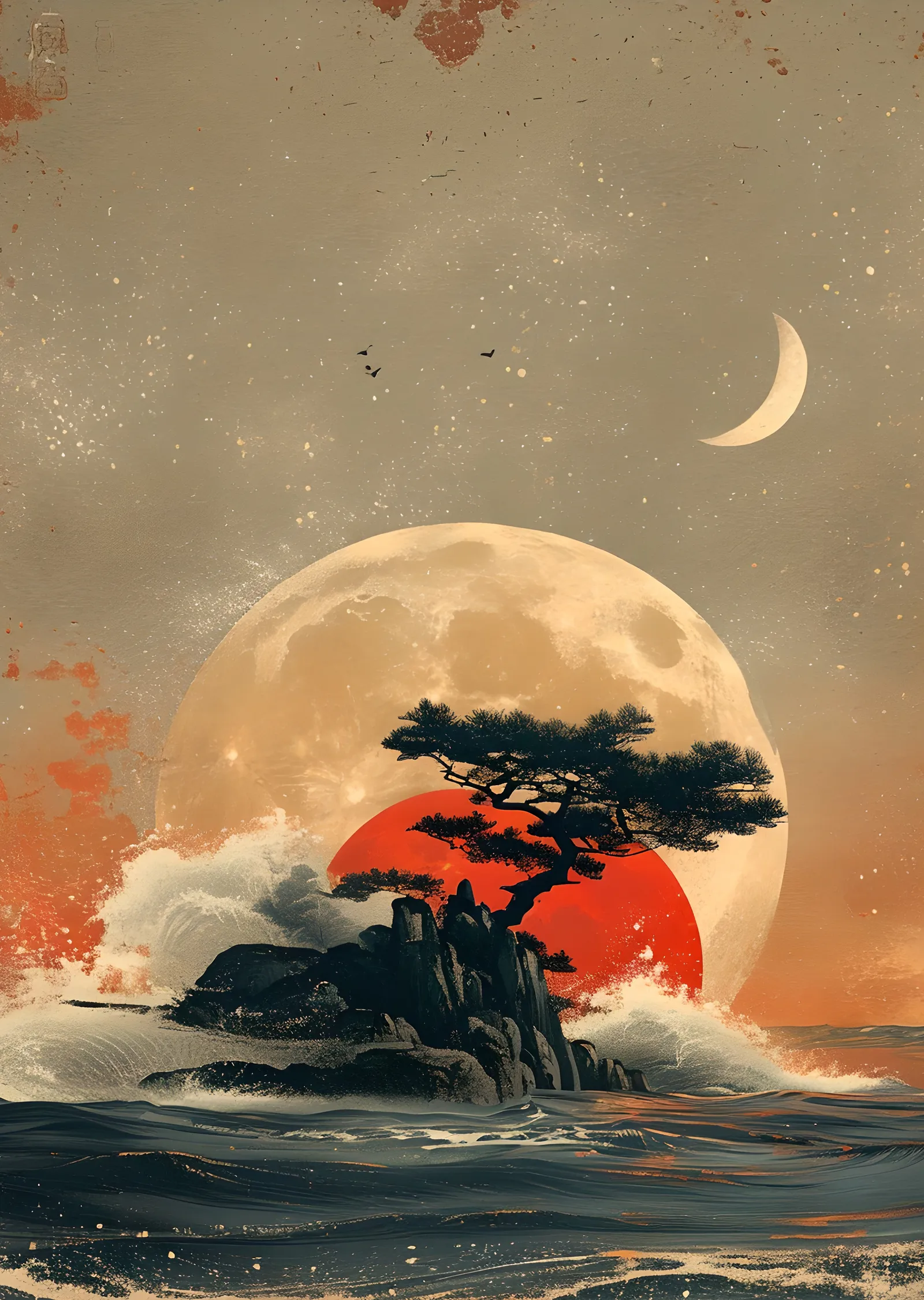 Japon Sanatı: Güneş ve Ay metal tablo