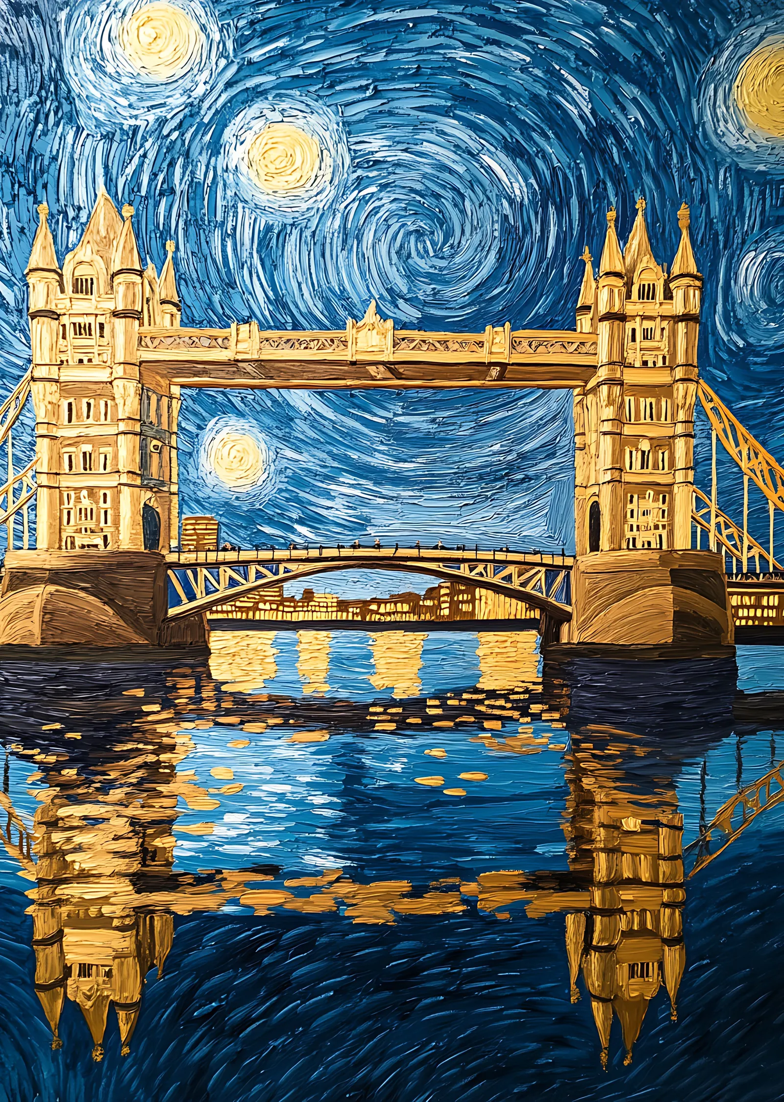 Tower Bridge - Yıldızlı Gece (Van Gogh Tarzı) metal tablo
