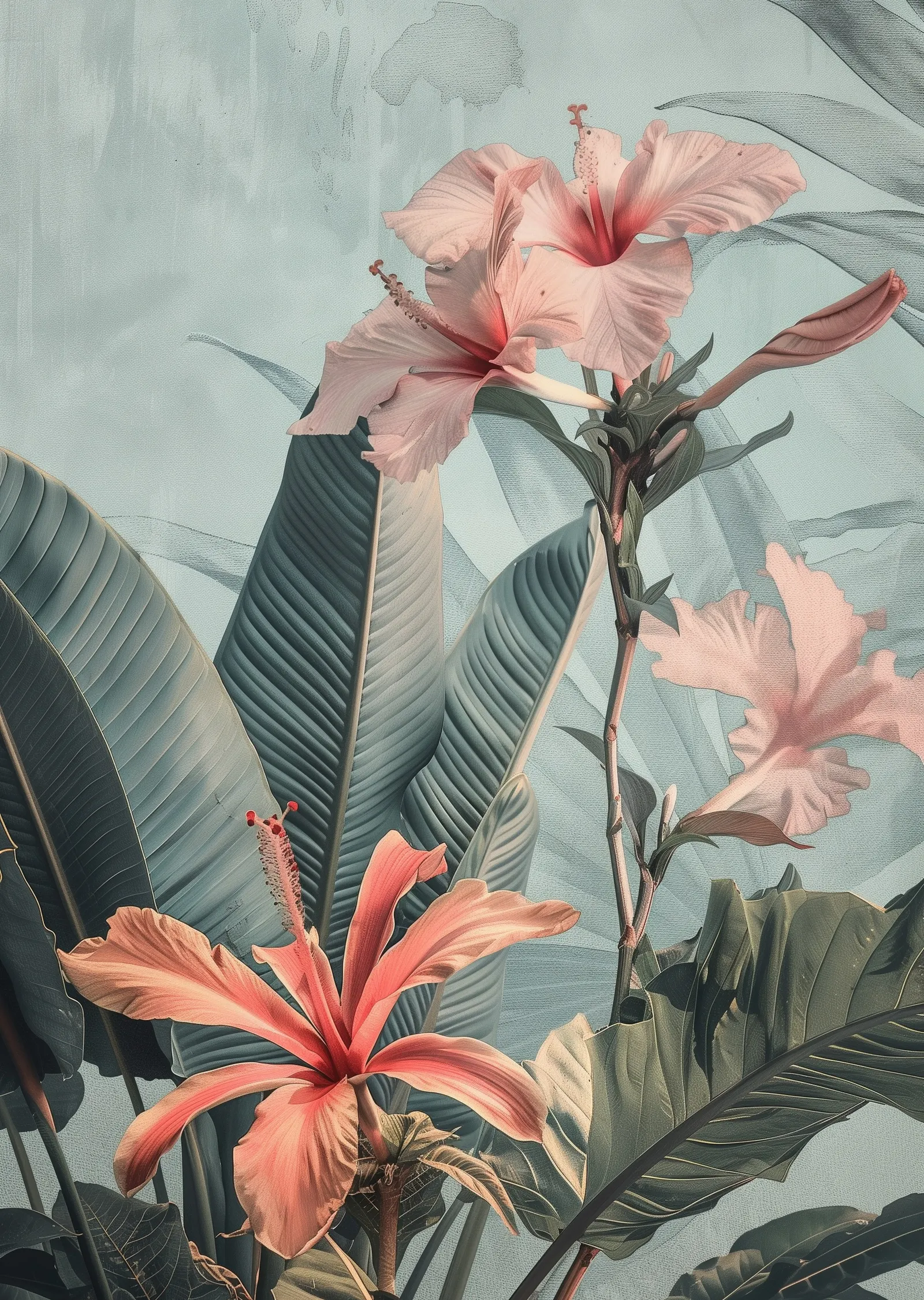 Pembe Hibiskus Çiçekleri metal tablo