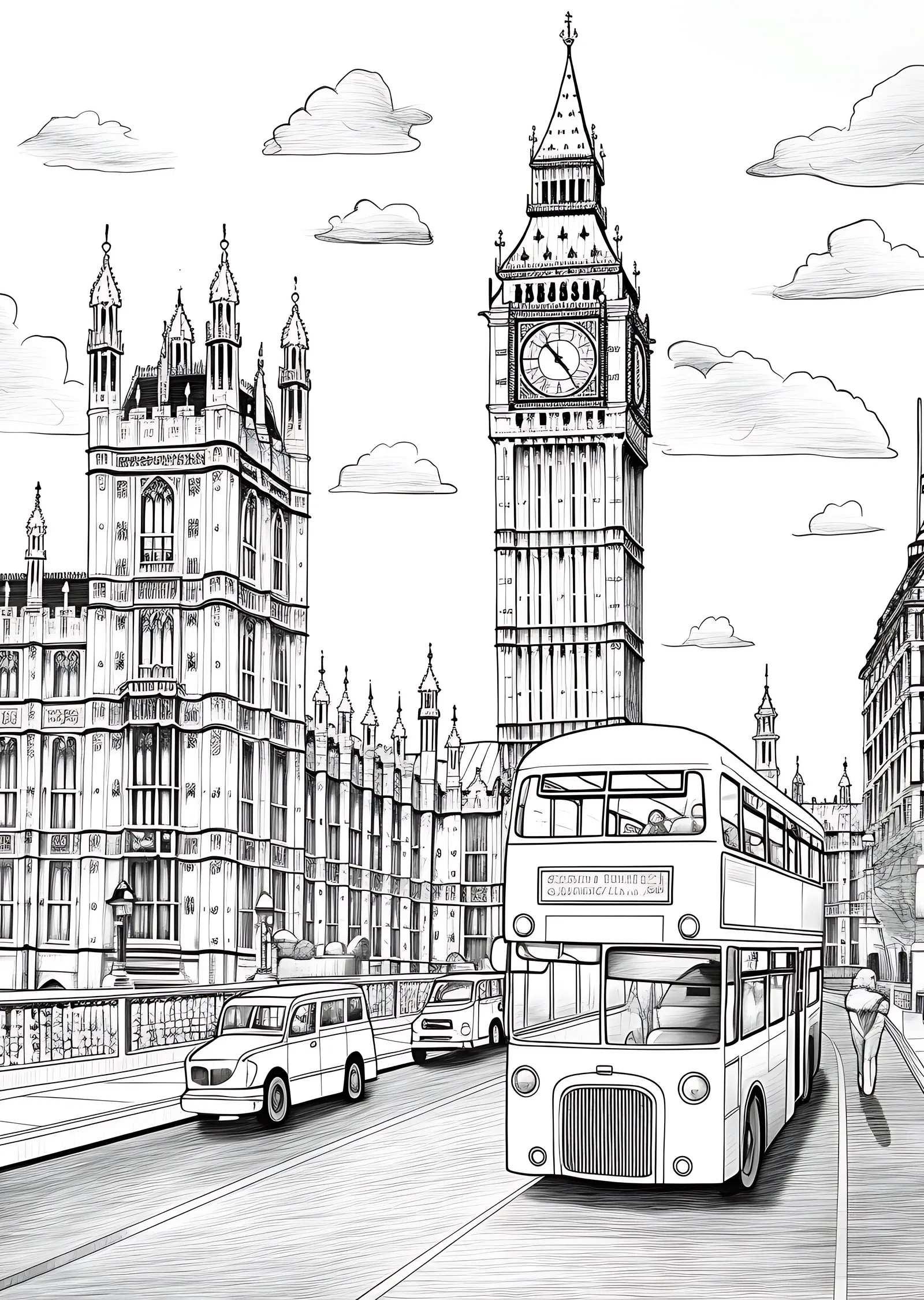 Siyah Çizgiler ve Gölgelerle Londra Big Ben metal tablo