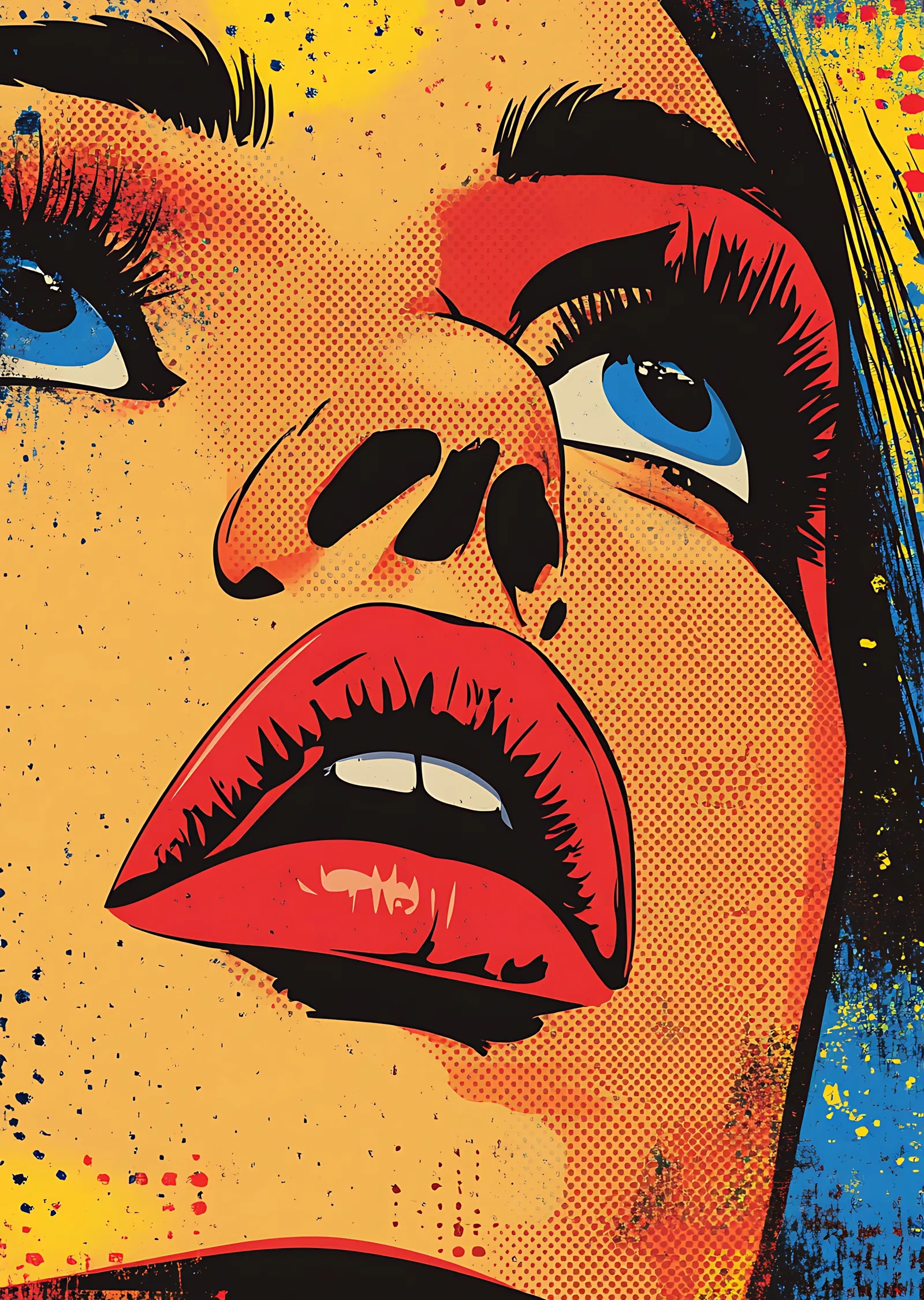 Pop Art Kadın Yüzü: Çizgi Roman Stili metal tablo