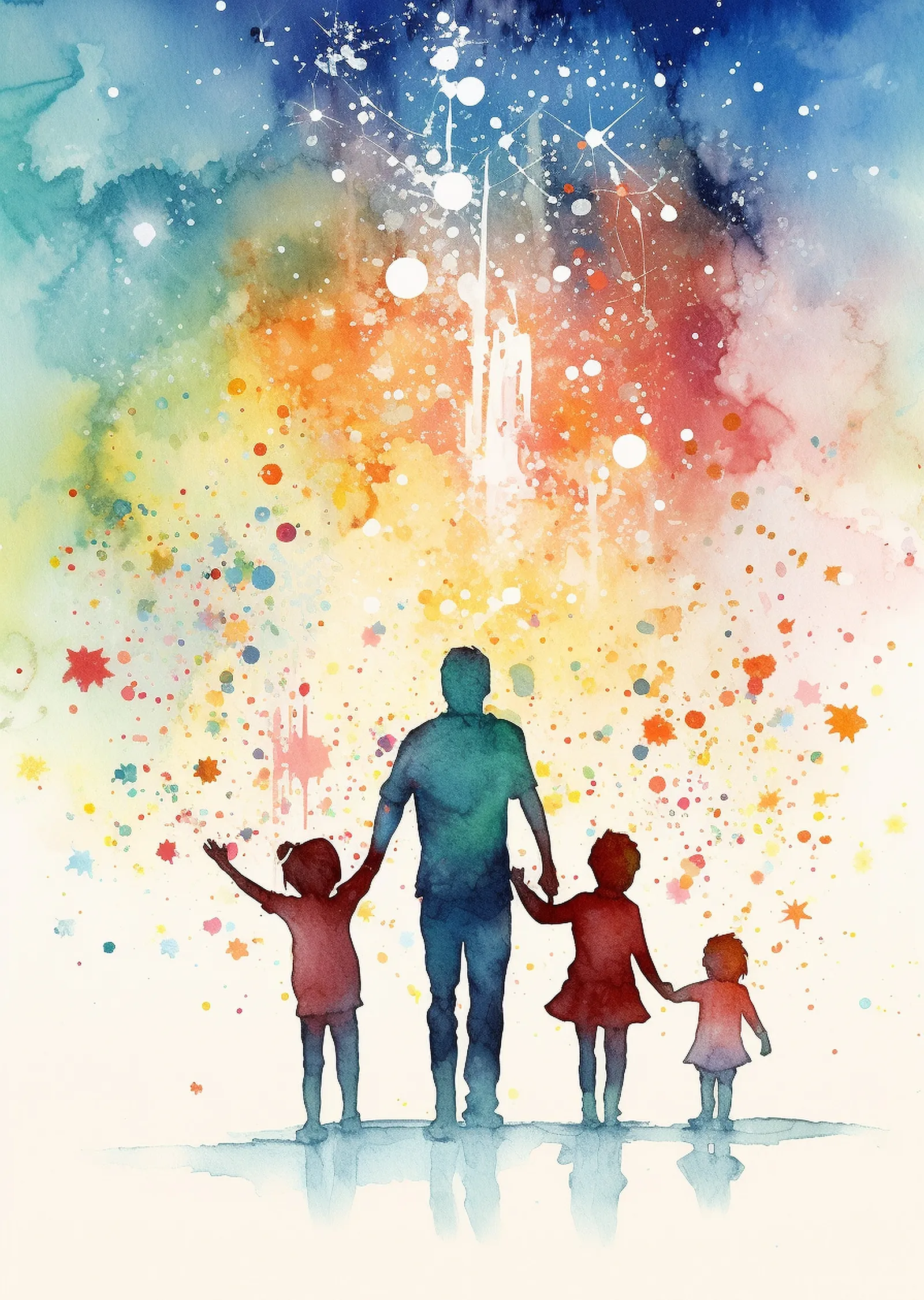Aile ve Sevgi: Su Renkleriyle Yansıtılan Bir An metal tablo
