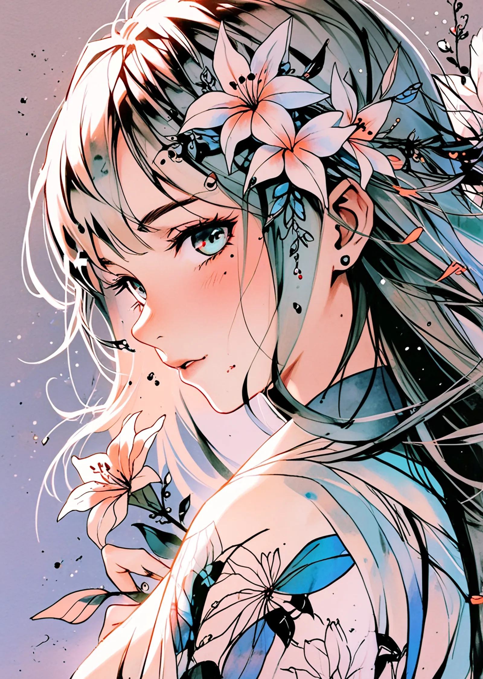 Lily Gözlü Anime Kız Portresi metal tablo