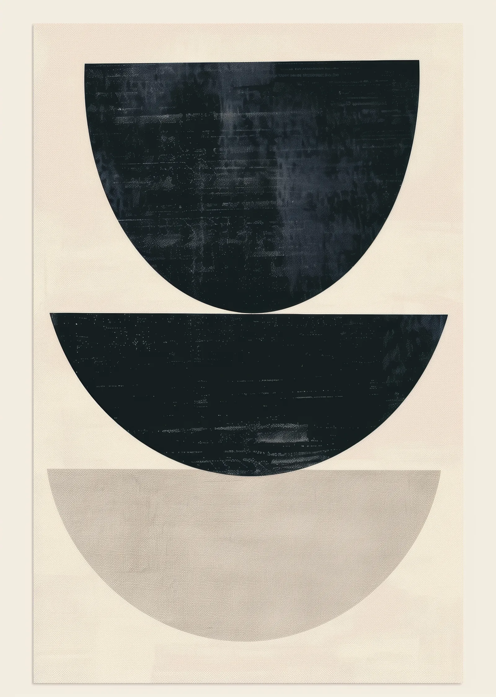 Üç Katlı Yarım Daire Kompozisyonu - Siyah ve Beige metal tablo