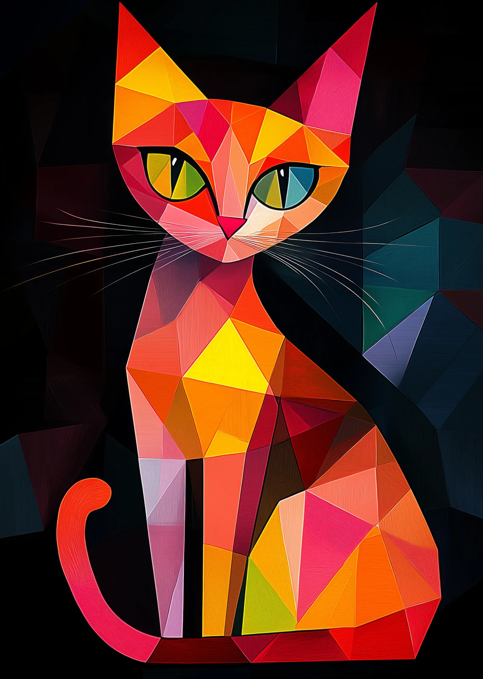 Renkli Geometrik Kedi İllüstrasyonu metal tablo