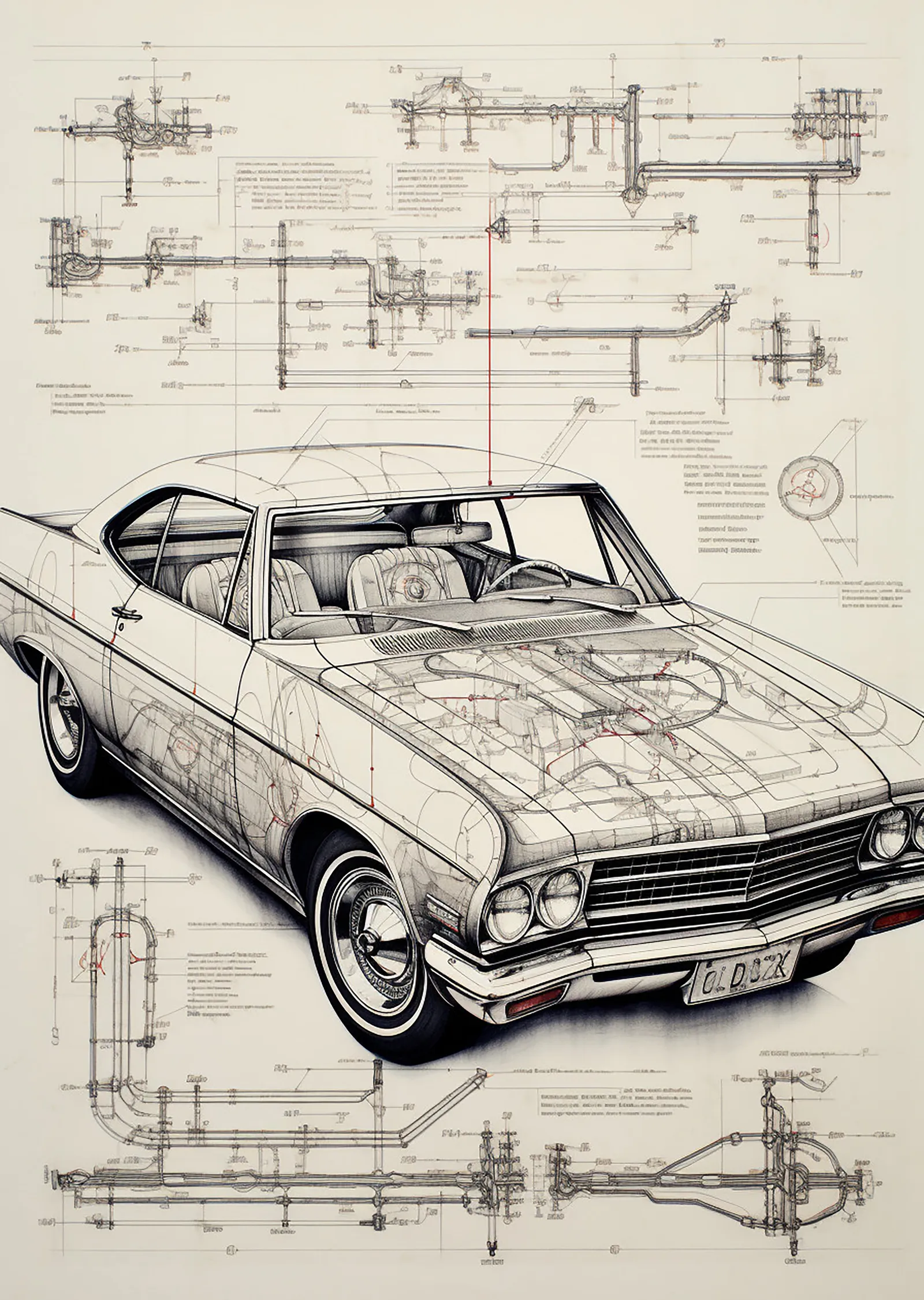 Chevrolet Impala Teknik Çizim metal tablo